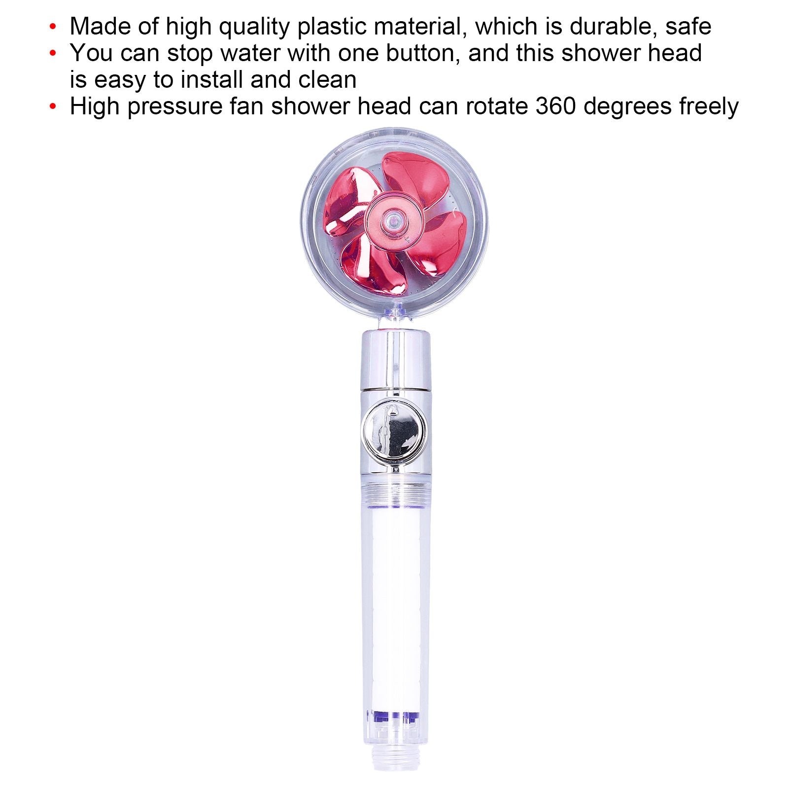 G1/2 High Pressure Fan Shower Head with Pause Switch 360 Degree Rotation Handheld Filter Detachable Shower V1294-YM0523-3112210109312
