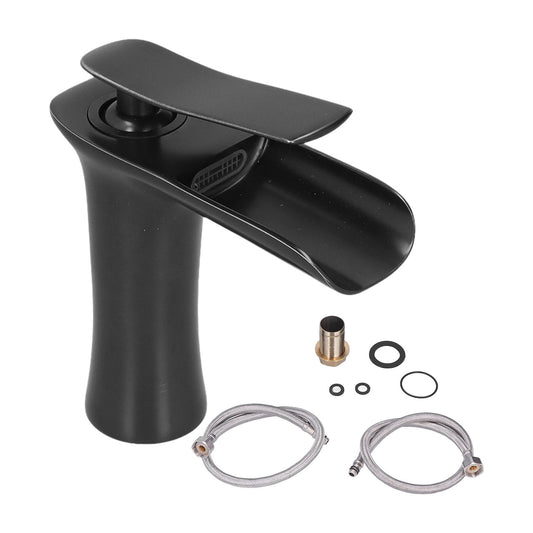 G1/2 Sink Faucet Copper Waterfall Water Tap Black Bathroom Basin Hot Cold Faucet for Kitchen Toilet V1294-YM0523-3112210109511