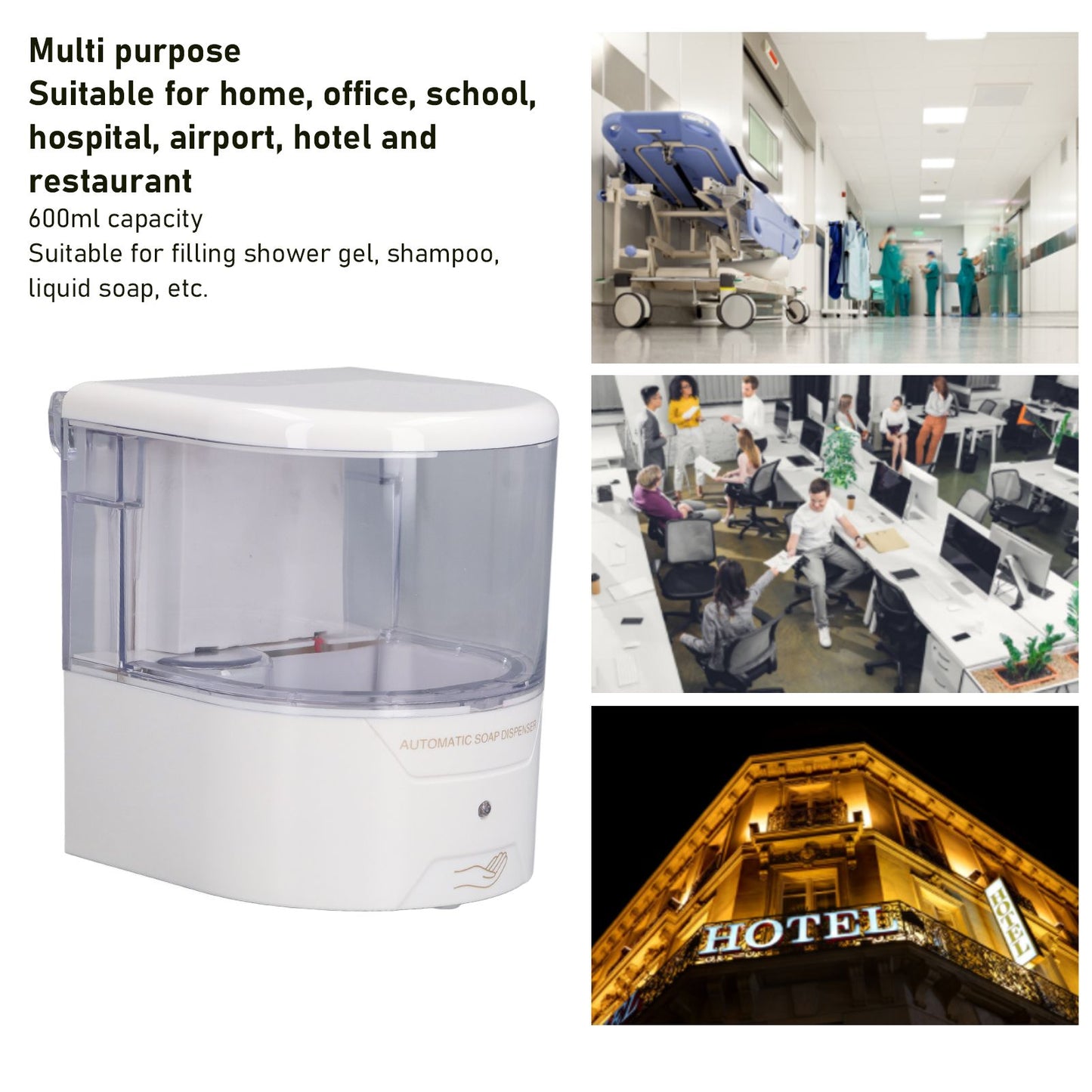 600ml Automatic Soap Dispenser Intelligent Non Contact Wall Soap Container for Home Office School Hotel V1294-YM0523-3112210111011