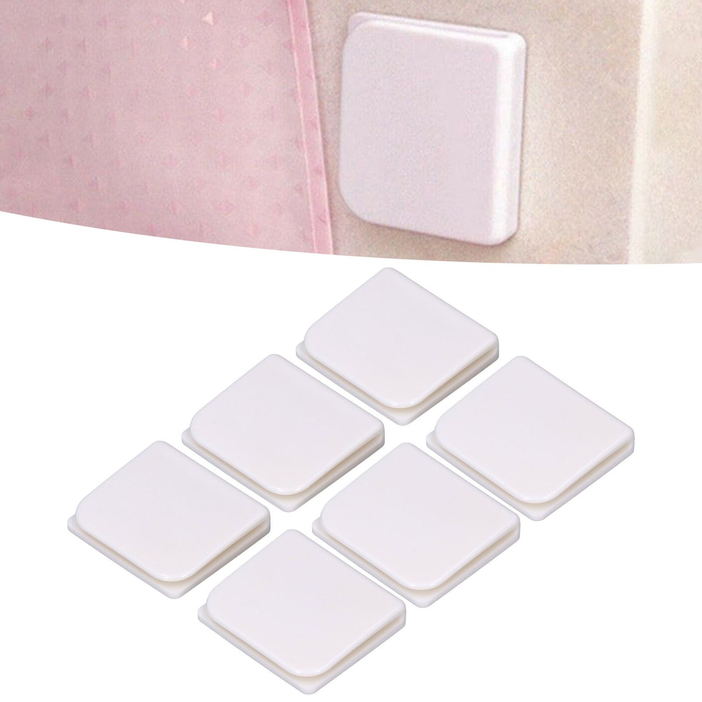 6Pcs/Set Shower Splash Curtain Clips White Self Adhesive 4.5x5cm for Home Bathroom Bedroom Living Room Kitchen V1294-YM0523-3112210122511