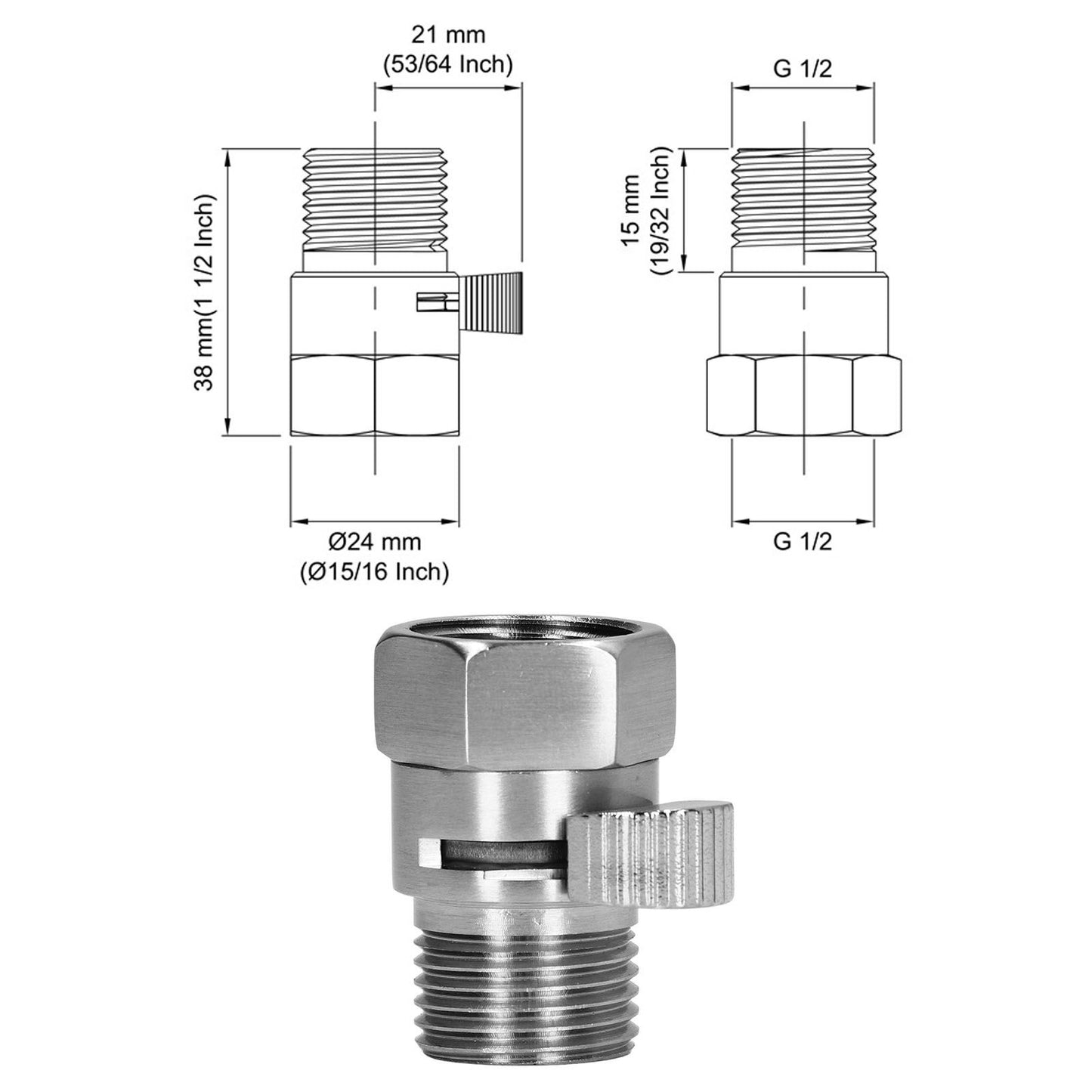 G1/2 Shower Head Sprayer Valve Brass Shut Off Valve Silver Water Control Valve for Home Bathroom V1294-YM0523-3112220002311