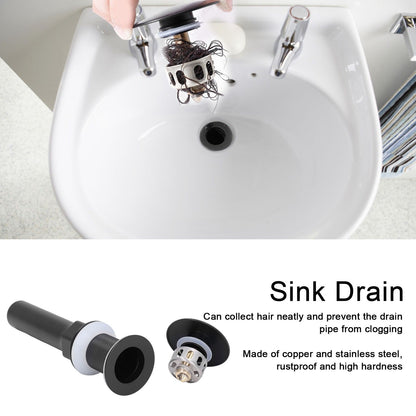 Round Popup Sink Drain Copper Stainless Steel Drain Stopper with Filter Basket Bathroom Accessory for V1294-YM0523-3112220002611