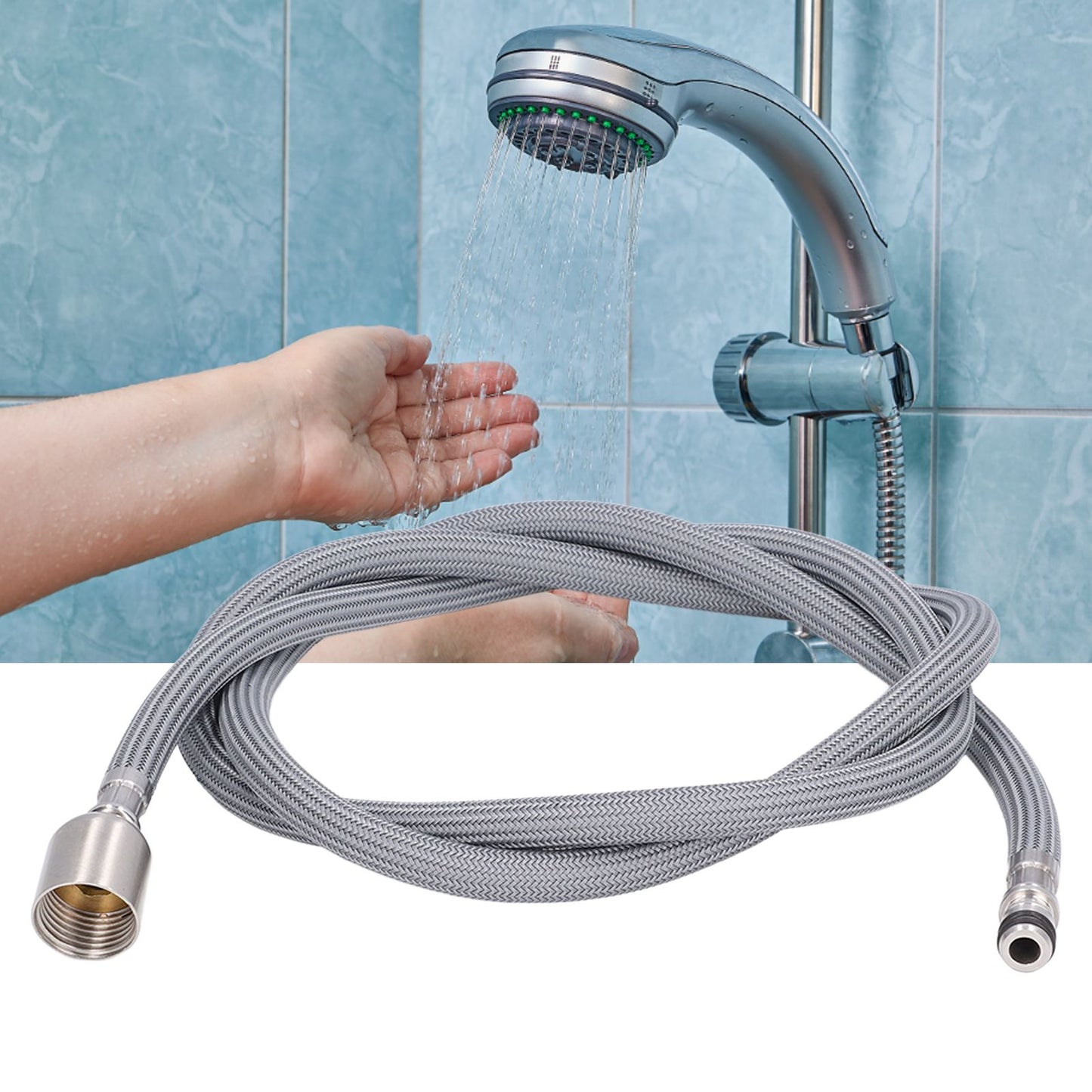 G1/2 1.5m Pull Out Faucet Hose Nylon Braid PVC Flexible Faucet Hose Replacement for Kitchen Bathroom V1294-YM0523-3112220003211
