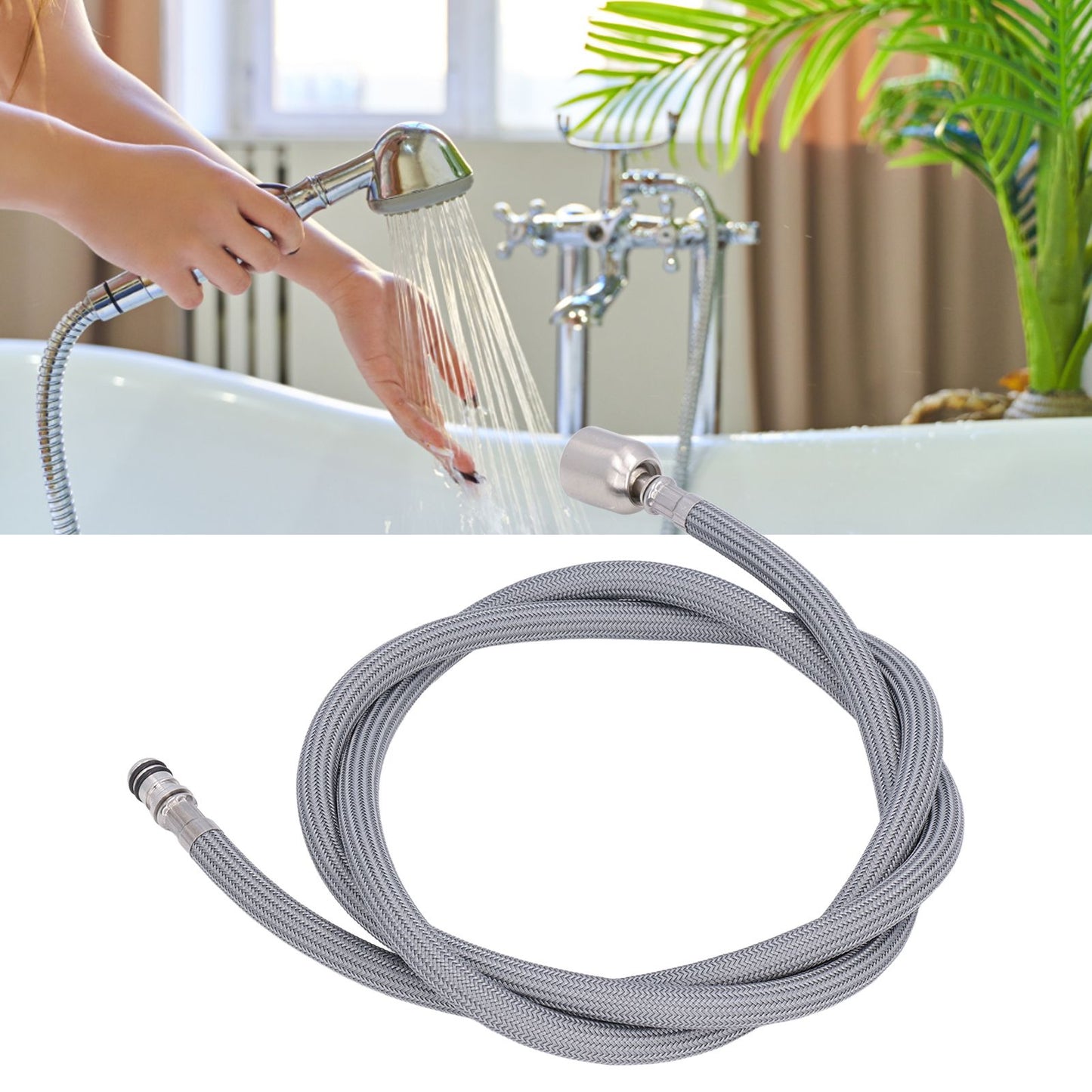G1/2 1.5m Pull Out Faucet Hose Nylon Braid PVC Flexible Faucet Hose Replacement for Kitchen Bathroom V1294-YM0523-3112220003211