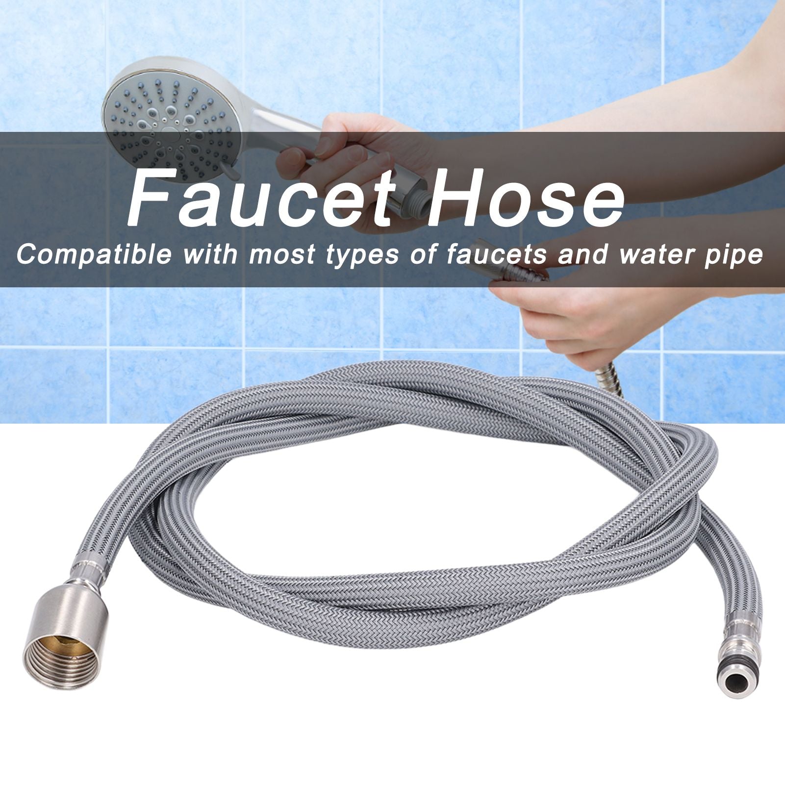 G1/2 1.5m Pull Out Faucet Hose Nylon Braid PVC Flexible Faucet Hose Replacement for Kitchen Bathroom V1294-YM0523-3112220003211