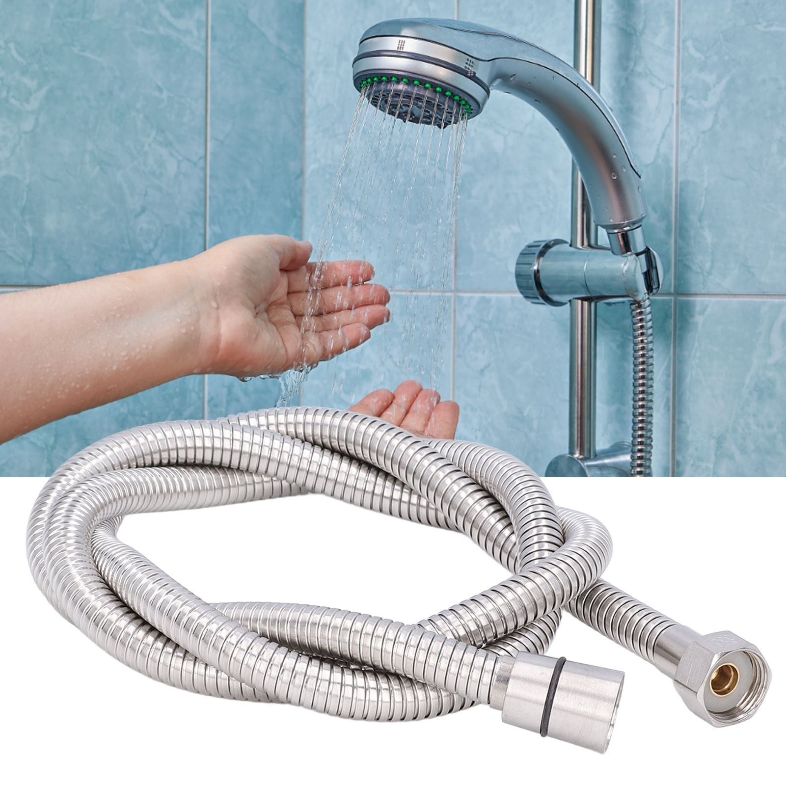 Stainless Steel Shower Hose Explosion Proof G1/2 Shower Head Hose for Bathroom Silver 1.5m/4.9ft V1294-YM0523-3112220003311