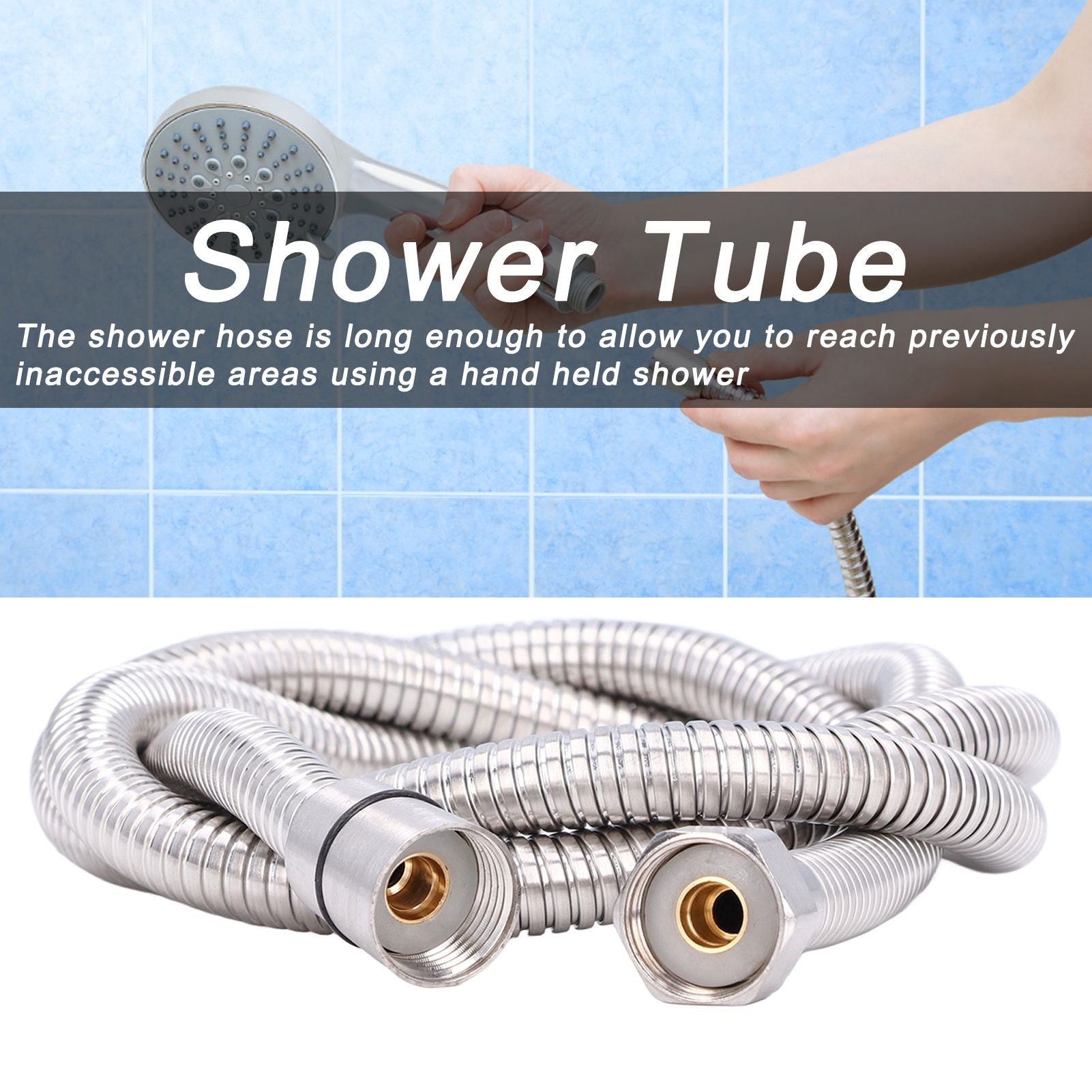 Stainless Steel Shower Hose Explosion Proof G1/2 Shower Head Hose for Bathroom Silver 1.5m/4.9ft V1294-YM0523-3112220003311