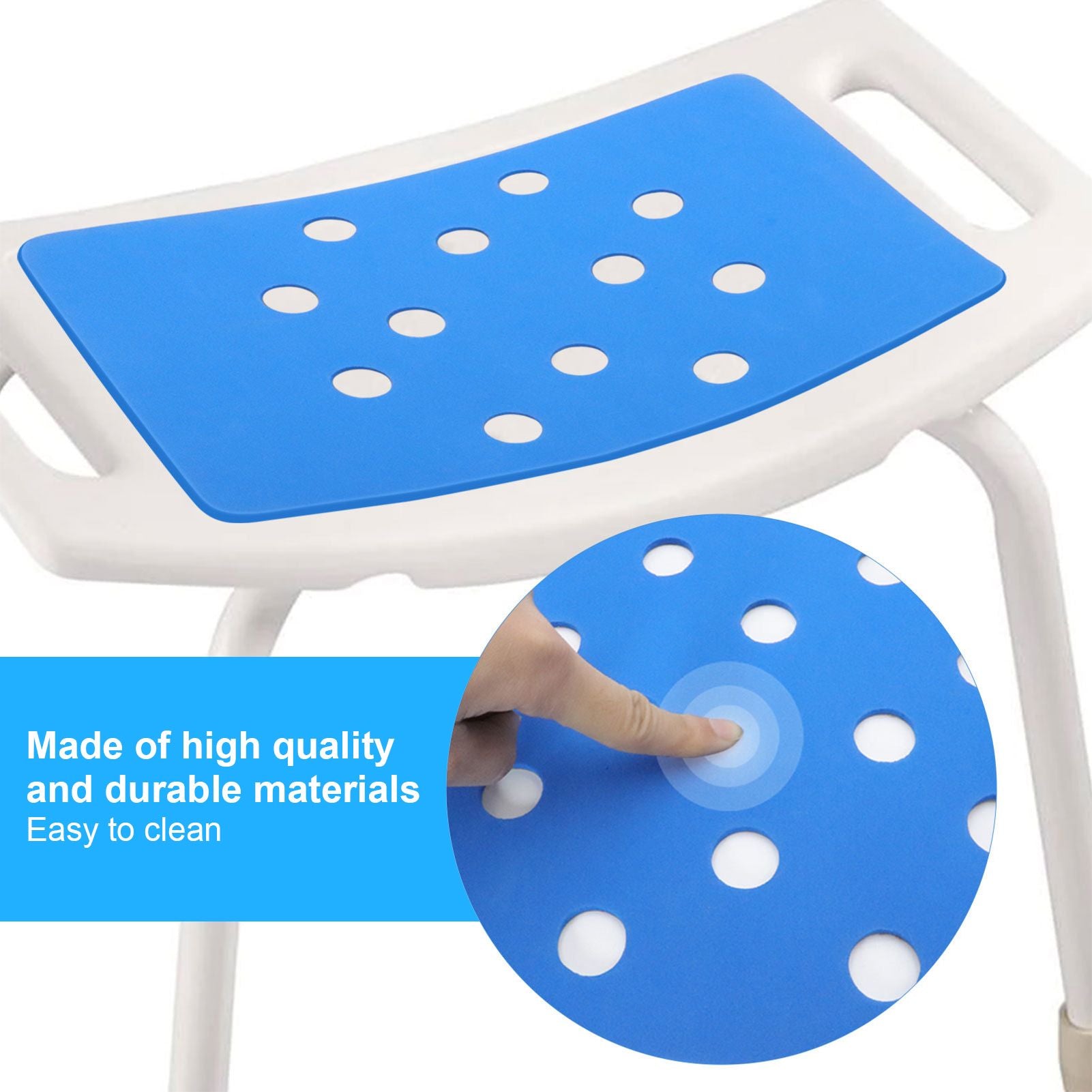 Shower Chair Cushion Paste Fixed Keep Warm EVA Blue Perforation Design Portable Shower Stool Cushion V1294-YM0523-3112220003811