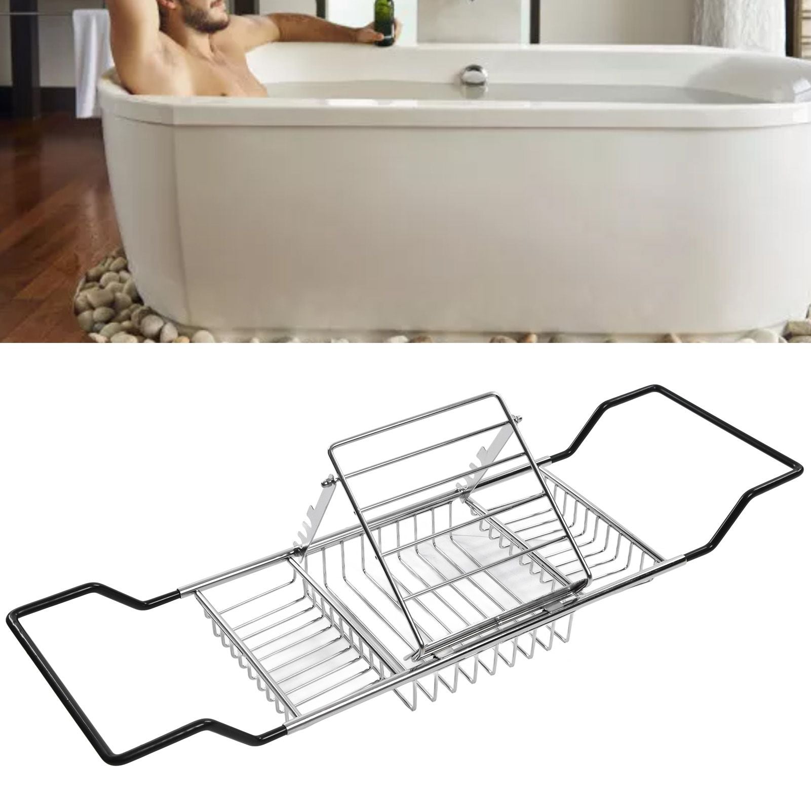 Metal Bathtub Rack Retractable Adjustable Removable Stand Bathroom Caddy Tray Rack for Hotels Bathrooms V1294-YM0523-3112220004511