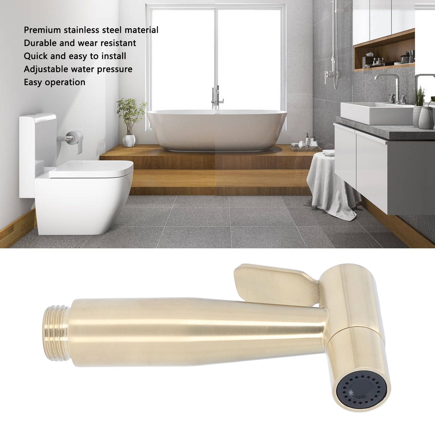 Bidet Sprayer Stainless Steel G1/2 Adjustable Water Pressure Portable Space Saving Easy Installation Handheld V1294-YM0523-3112220007412
