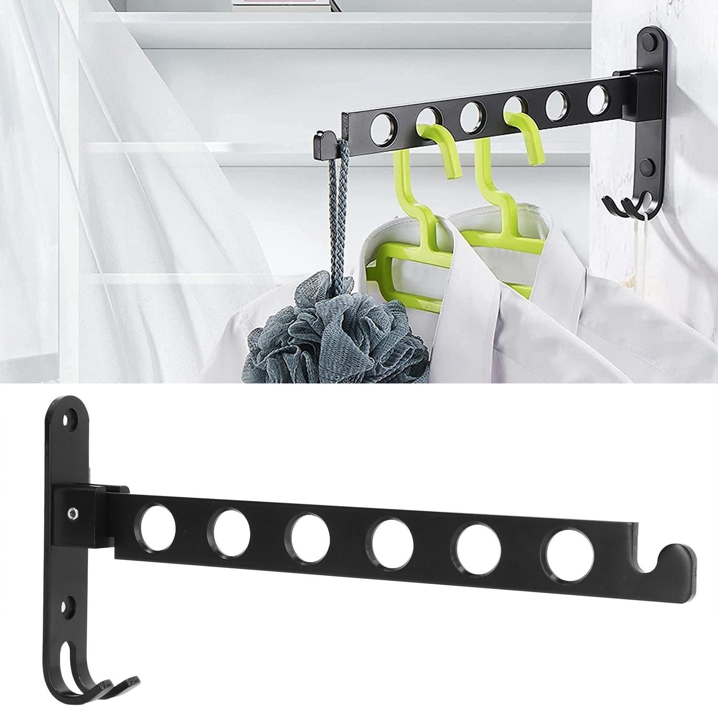 Folding Clothes Hanger Space Saving 90 degrees Collapsible Laundry Drying Rack with 6 Holes Black V1294-YM0523-3112220008311