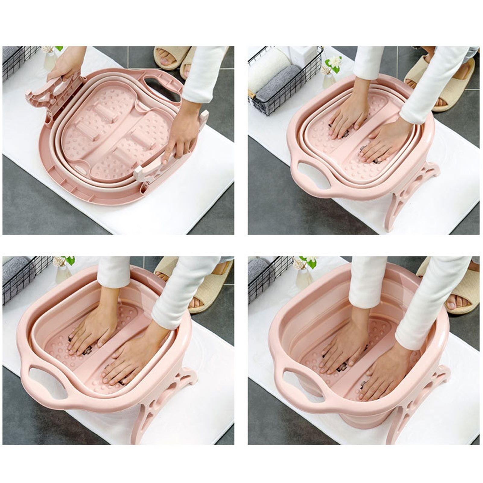 Foot Soaking Bath Basin Foldable Portable Roller Design SPA Massage Bucket for Relieving Feet Pain AchesPink V1294-YM0523-3112220008611