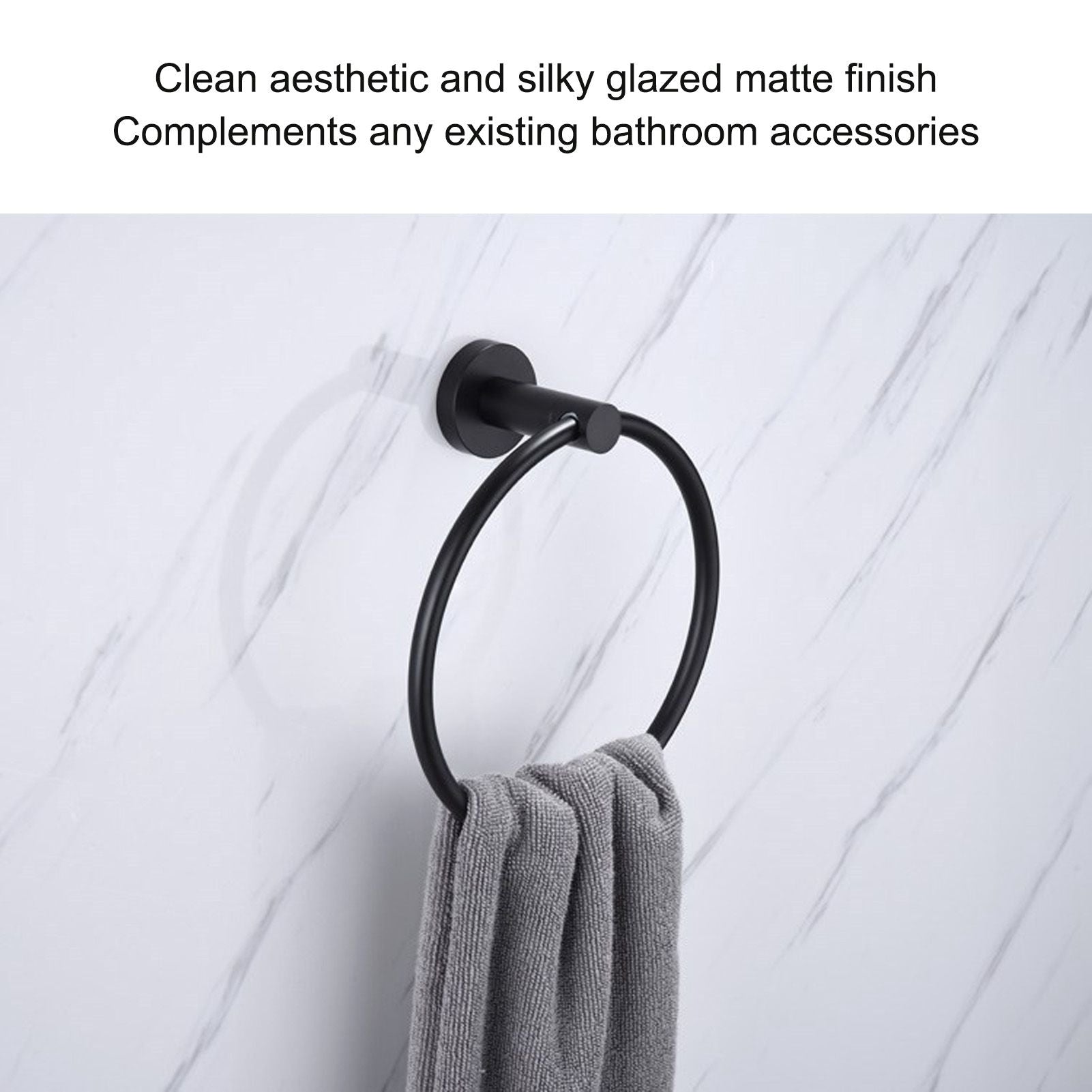 Towel Ring Space Aluminum Modern Round Hand Towel Holder Bath Hardware for Balcony HotelBlack V1294-YM0523-3112220009511