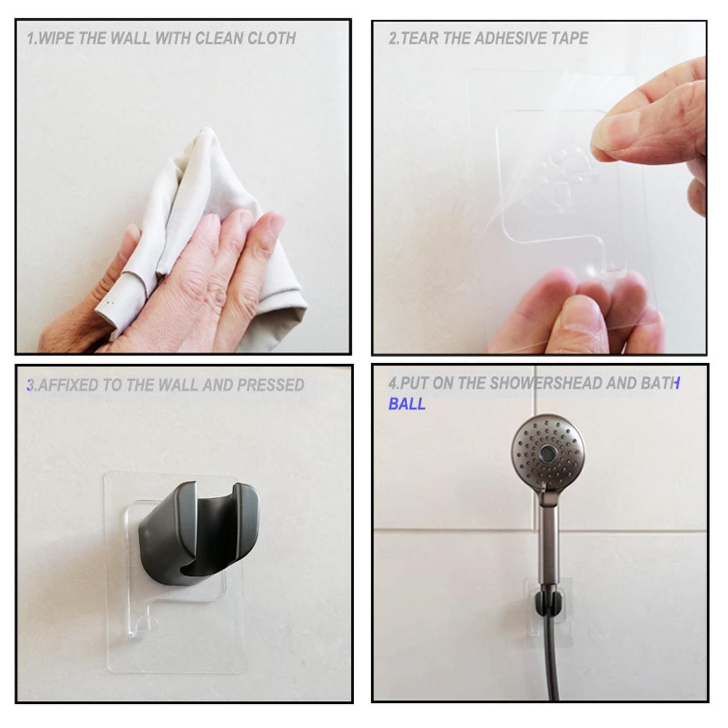 Shower Head Holder Bracket Strong Adhesive Waterproof Punch Free ABS for Bathroom V1294-YM0523-3112220010411