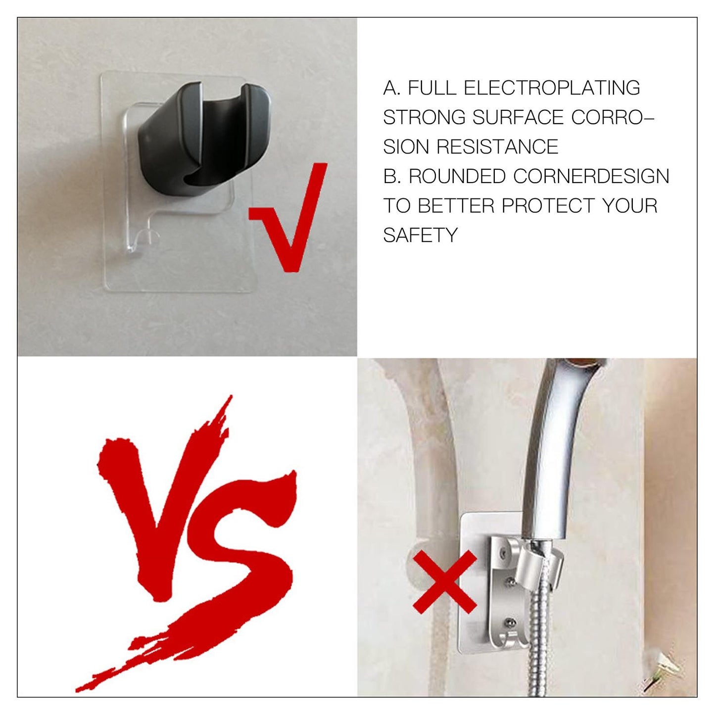 Shower Head Holder Bracket Strong Adhesive Waterproof Punch Free ABS for Bathroom V1294-YM0523-3112220010411