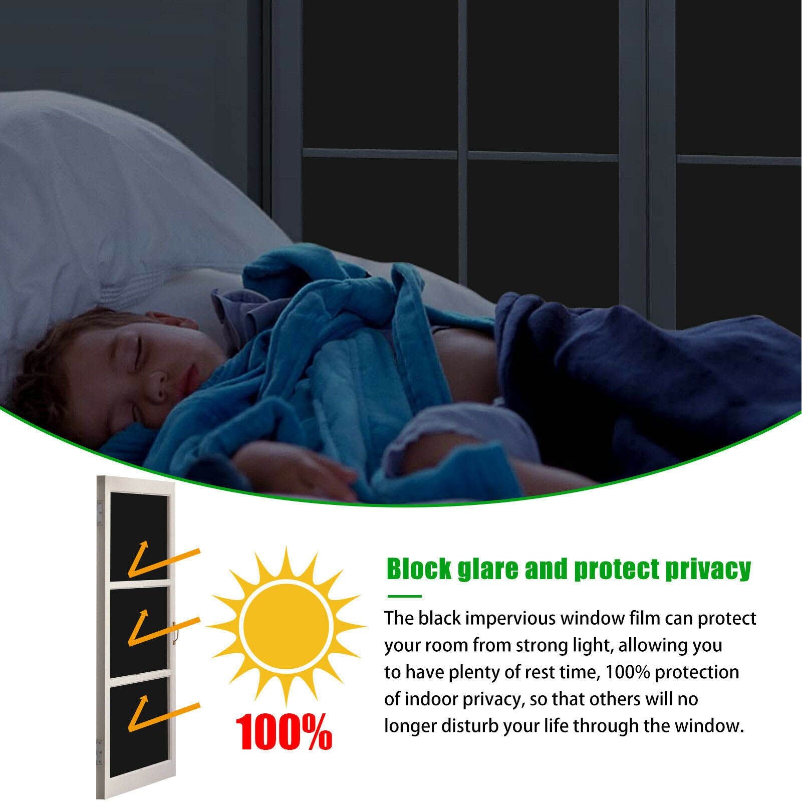 Full Blackout Window Film 100% Light Blocking Static Cling Total Blackout Window Film V1294-YM0523-3112220010711
