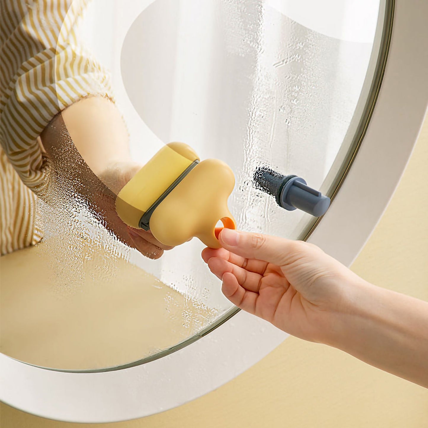 Mirror Squeegee TPR Small Ergonomic Design Glass Cleaning Brush with Suction Cup Hook for BathroomYellow V1294-YM0523-3112220011413