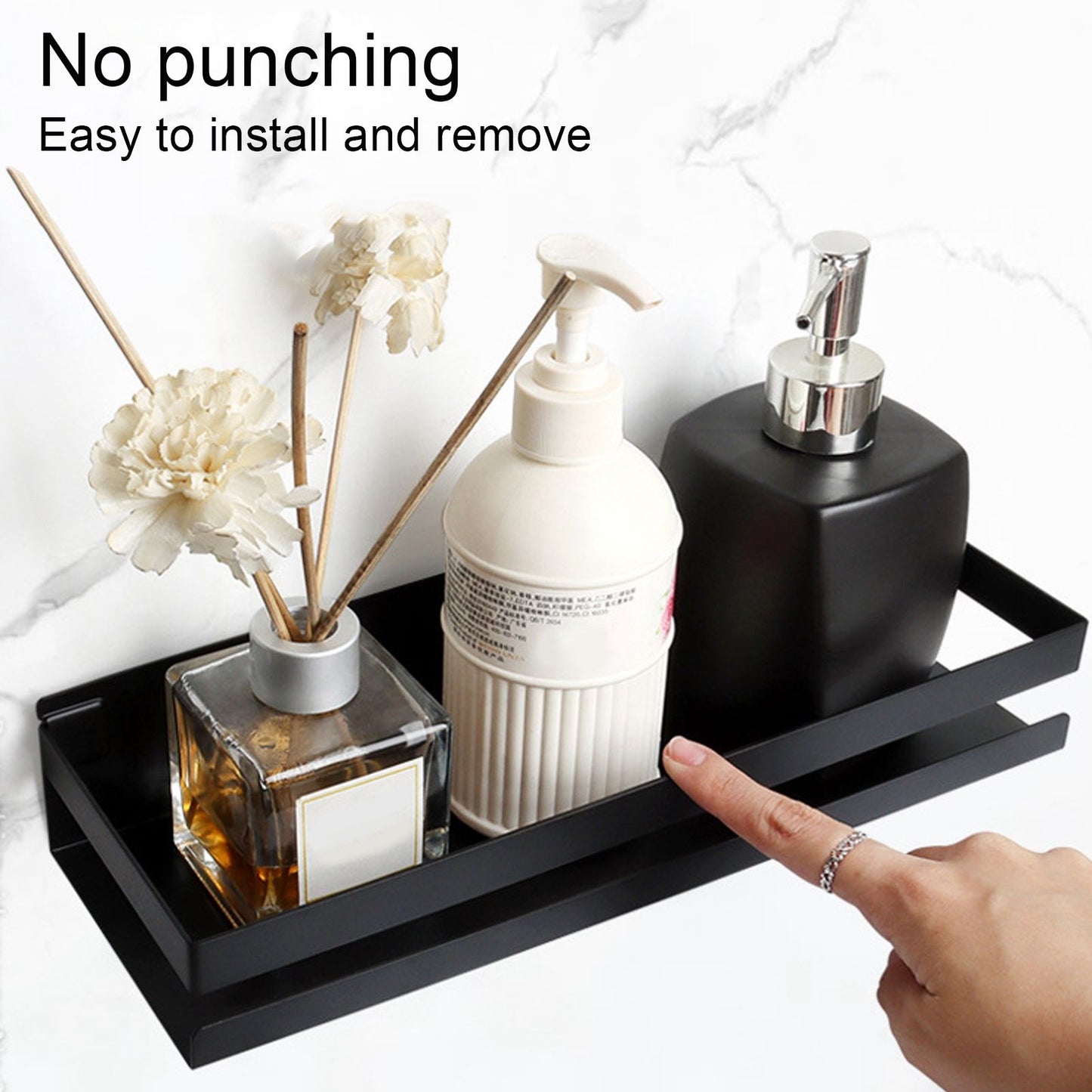 Bathroom Rack Black Large Storage Space Waterproof Strong Bearing Capacity Hotel Shelf Set 40x10x6cm V1294-YM0523-3112220013011