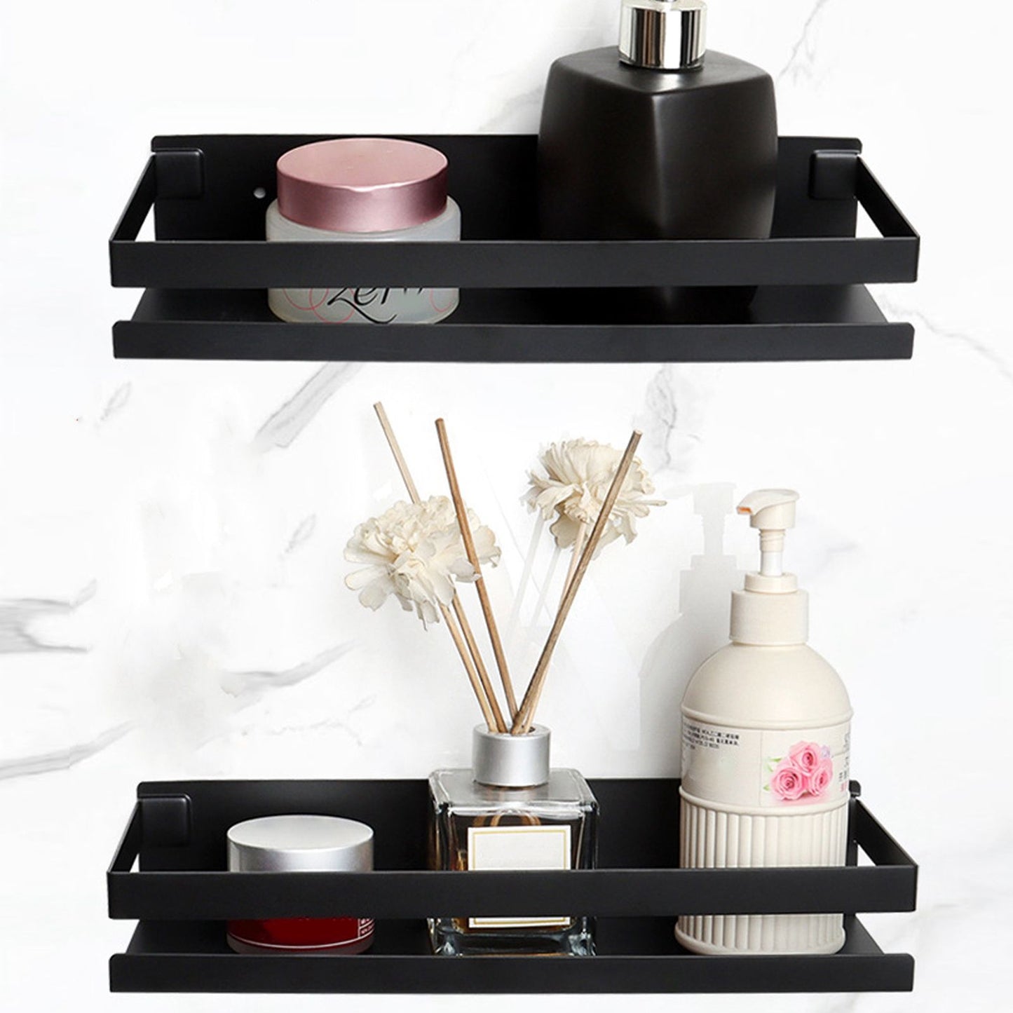 Bathroom Rack Black Large Storage Space Waterproof Strong Bearing Capacity Hotel Shelf Set 40x10x6cm V1294-YM0523-3112220013011