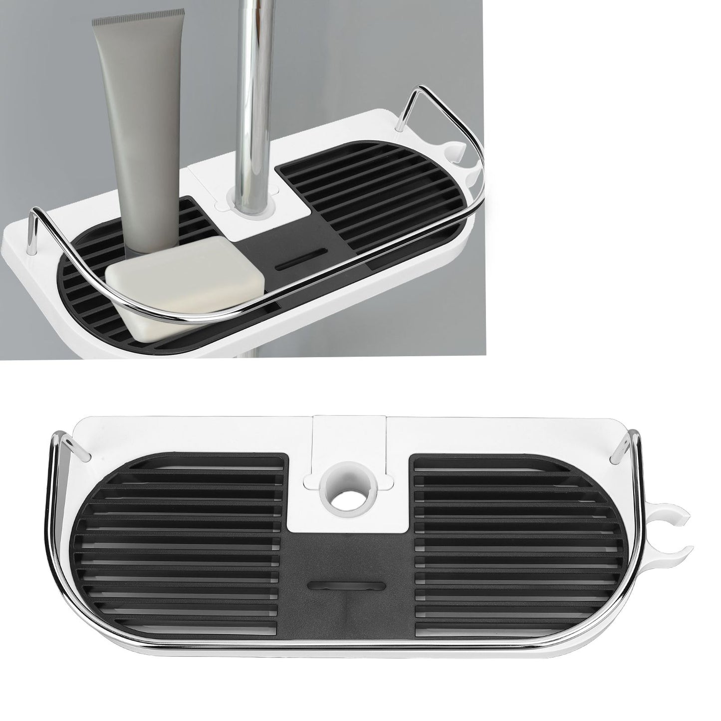 Shower Caddy Punching Free Installation Maximum Load 15kg Height Adjustable Hollow Design Bathroom Storage V1294-YM0523-3112220013911