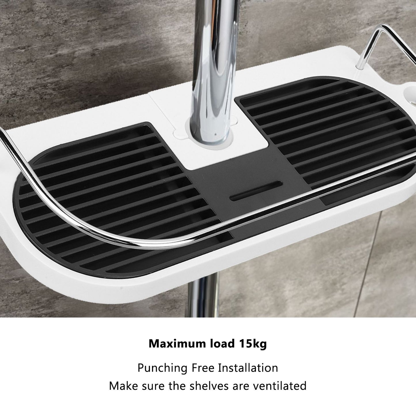 Shower Caddy Punching Free Installation Maximum Load 15kg Height Adjustable Hollow Design Bathroom Storage V1294-YM0523-3112220013911
