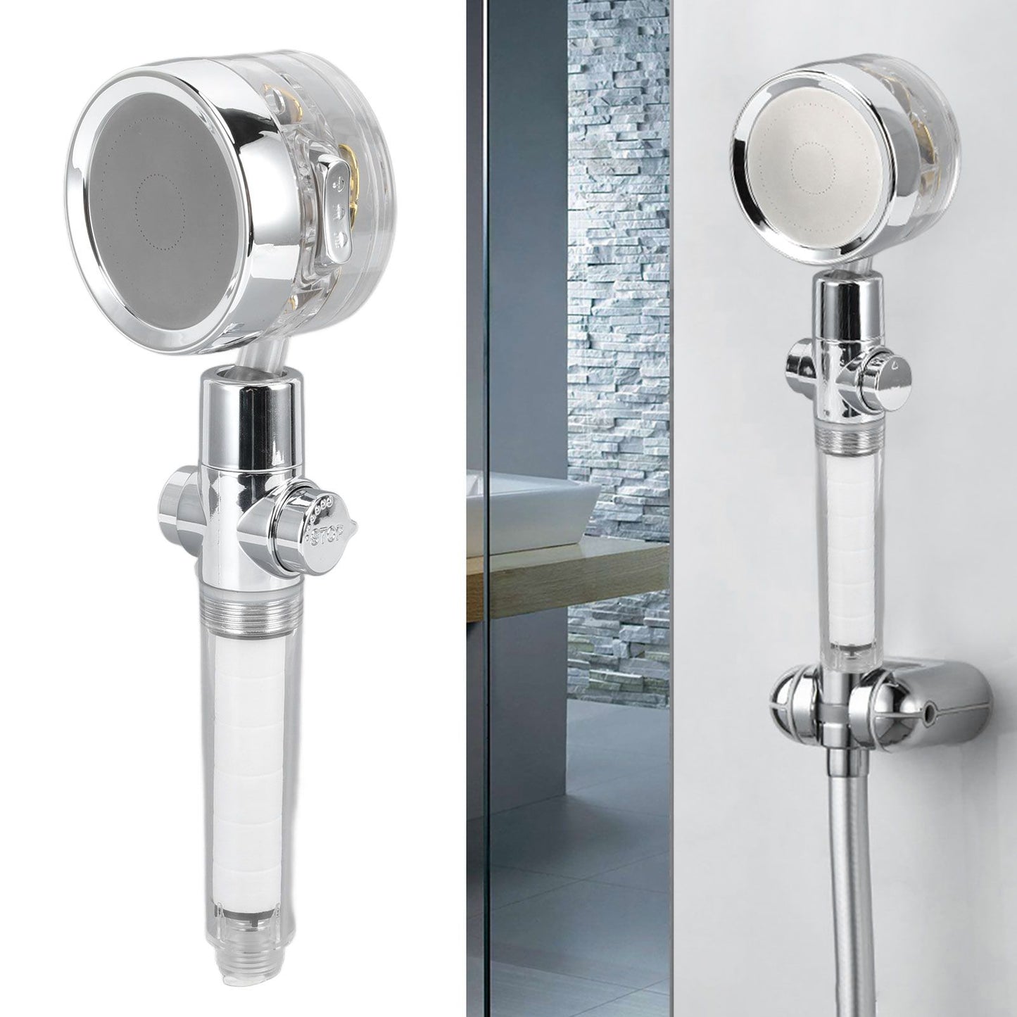 Propeller Shower Head Vortex Hydro Jet 360 degrees Rotating Handheld with Pause Switch Filter G1/2 V1294-YM0523-3112220014511