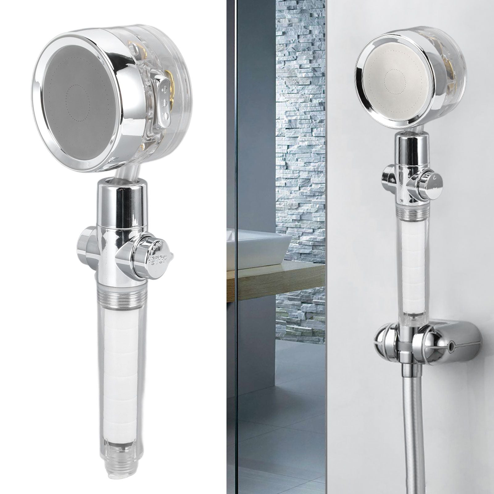 Propeller Shower Head Vortex Hydro Jet 360 degrees Rotating Handheld with Pause Switch Filter G1/2 V1294-YM0523-3112220014511