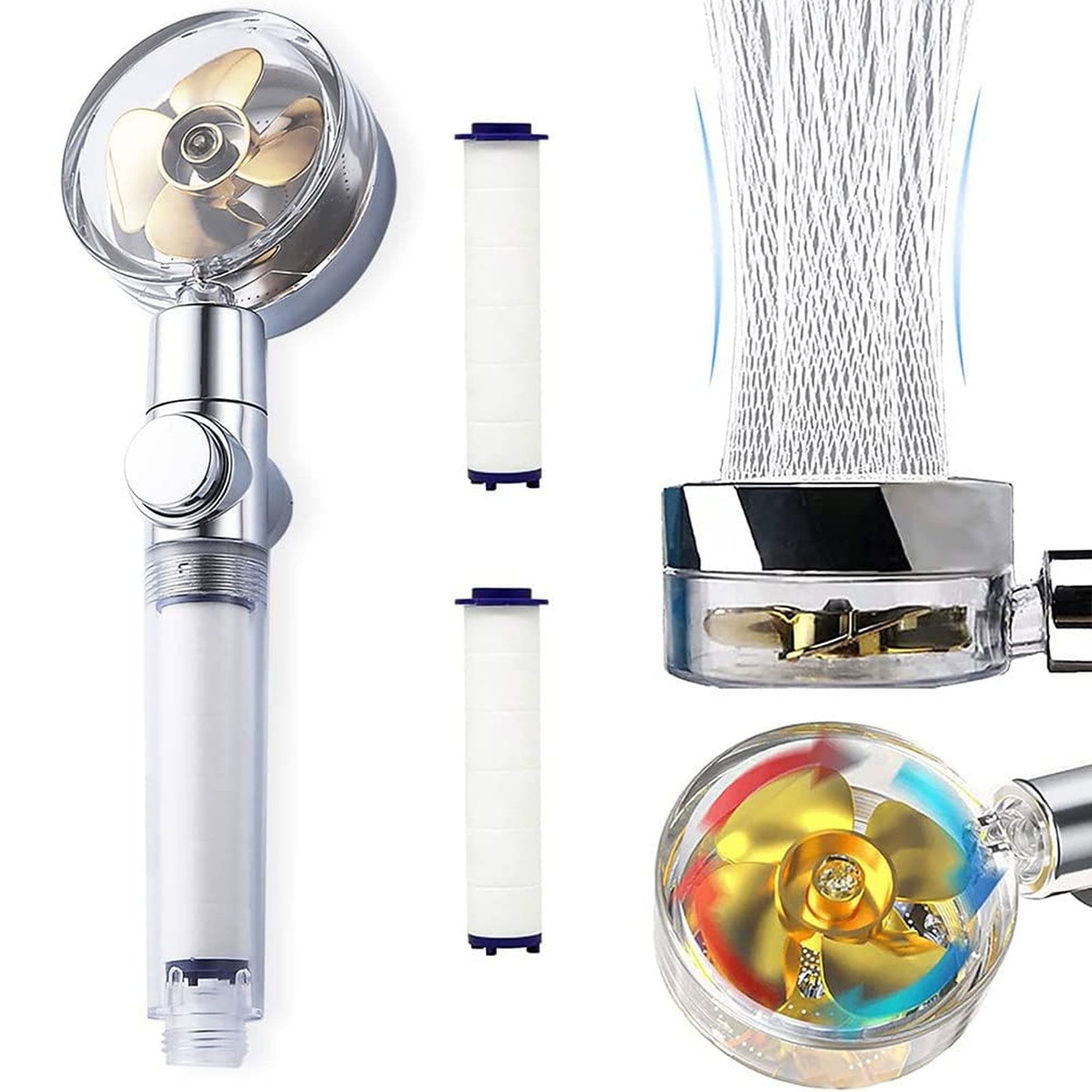Propeller Shower Head Vortex Hydro Jet 360 degrees Rotating Handheld with Pause Switch Filter G1/2 V1294-YM0523-3112220014511