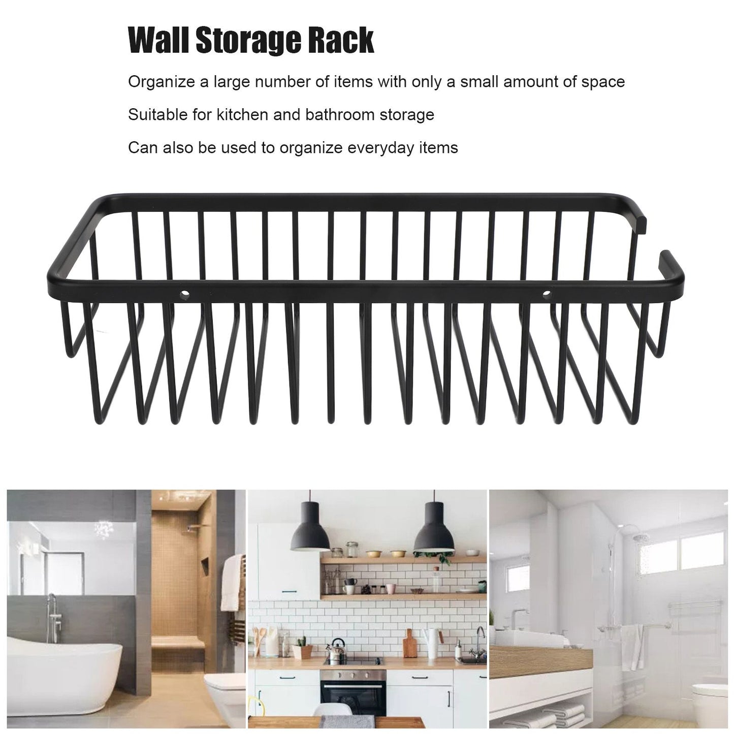 Wall Storage Rack Space Aluminum Rust Proof Large Capacity Kitchen Spice Organize Basket for Bathroom Beauty V1294-YM0523-3112220014611