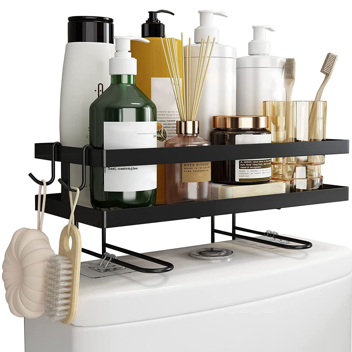 Bathroom Over The Toilet Storage Shelf Space Saver Punch Free Bathroom Storage OrganizerBlack V1294-YM0523-3112220015011