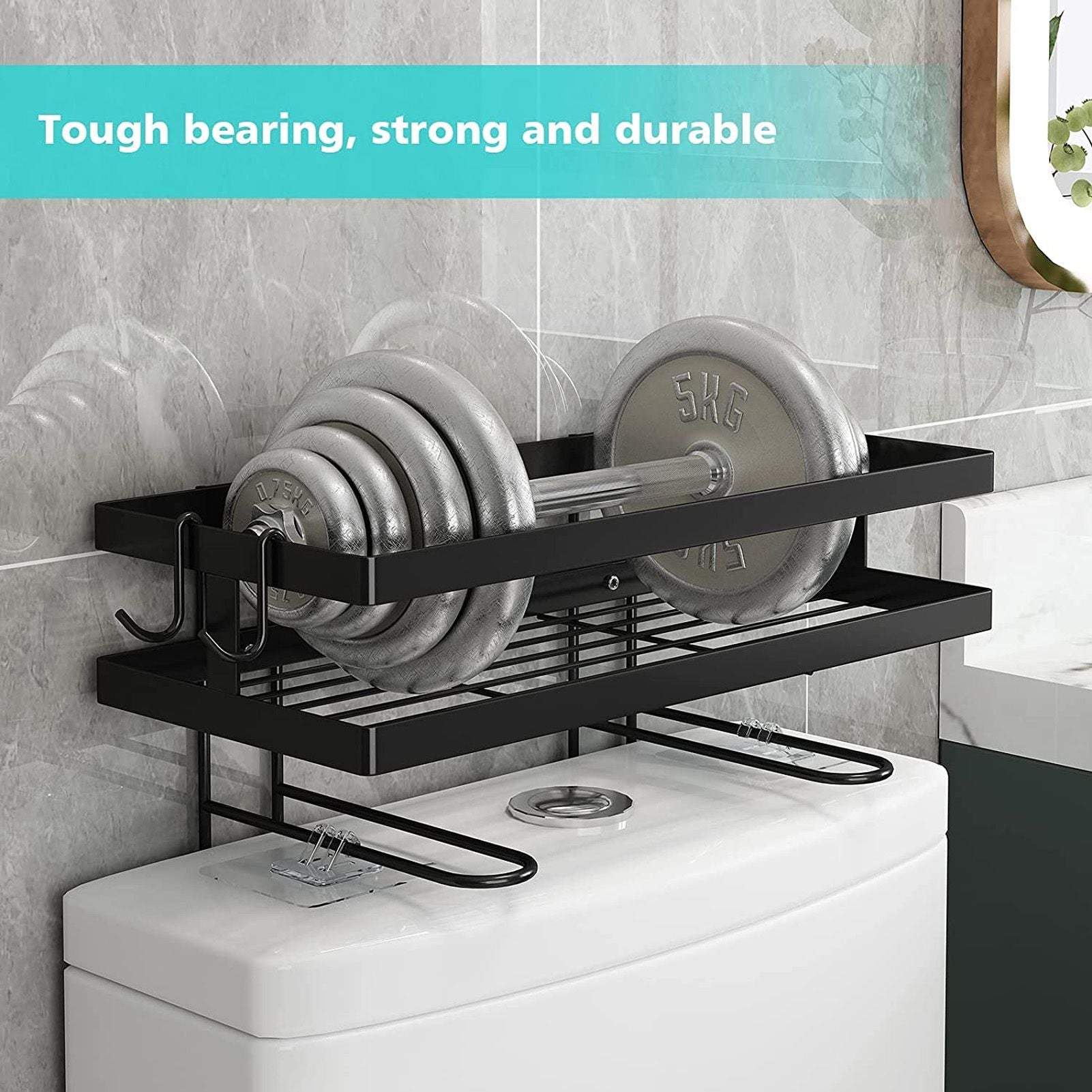 Bathroom Over The Toilet Storage Shelf Space Saver Punch Free Bathroom Storage OrganizerBlack V1294-YM0523-3112220015011