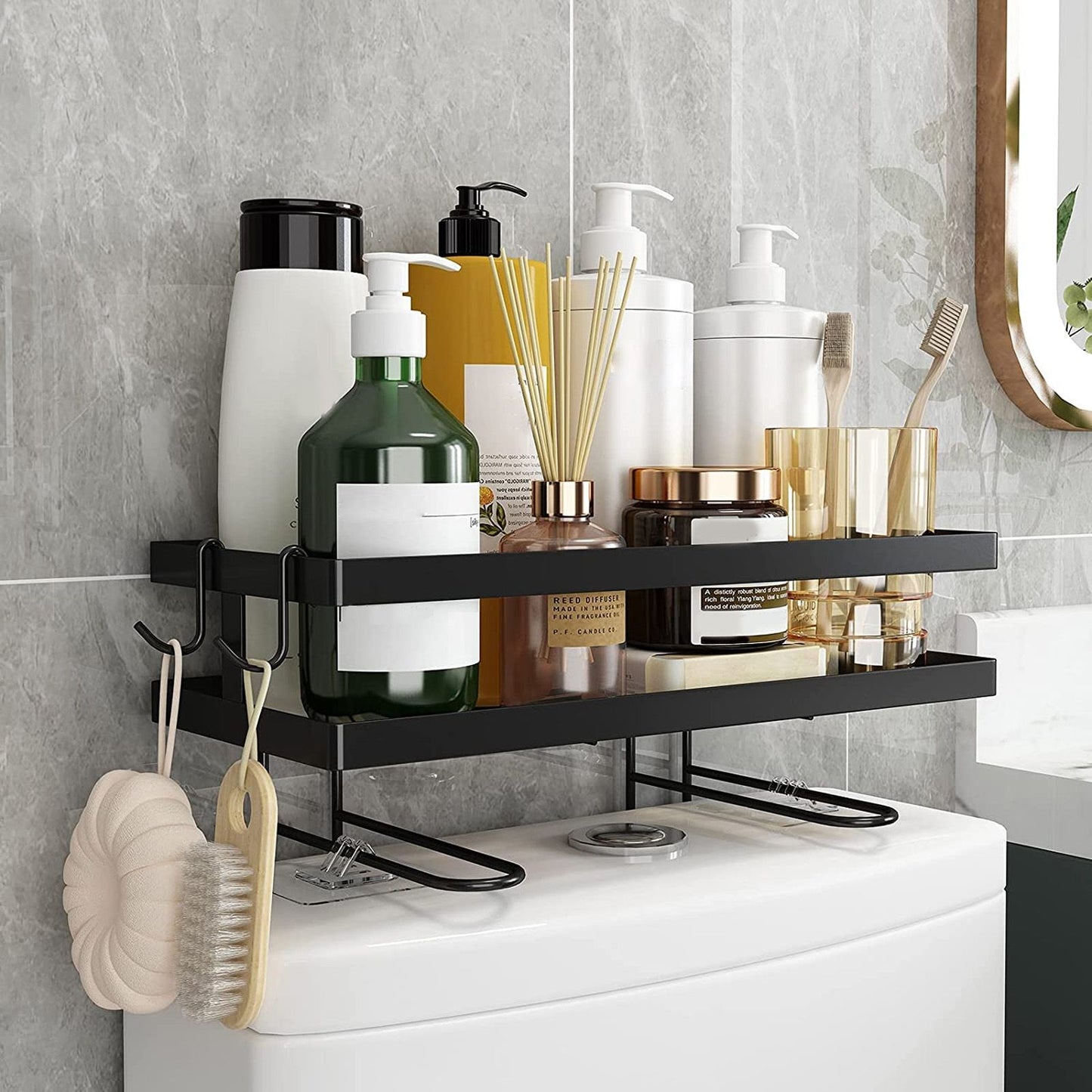 Bathroom Over The Toilet Storage Shelf Space Saver Punch Free Bathroom Storage OrganizerBlack V1294-YM0523-3112220015011