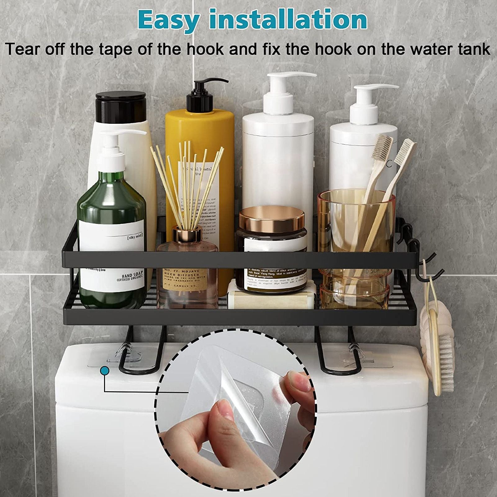 Bathroom Over The Toilet Storage Shelf Space Saver Punch Free Bathroom Storage OrganizerBlack V1294-YM0523-3112220015011