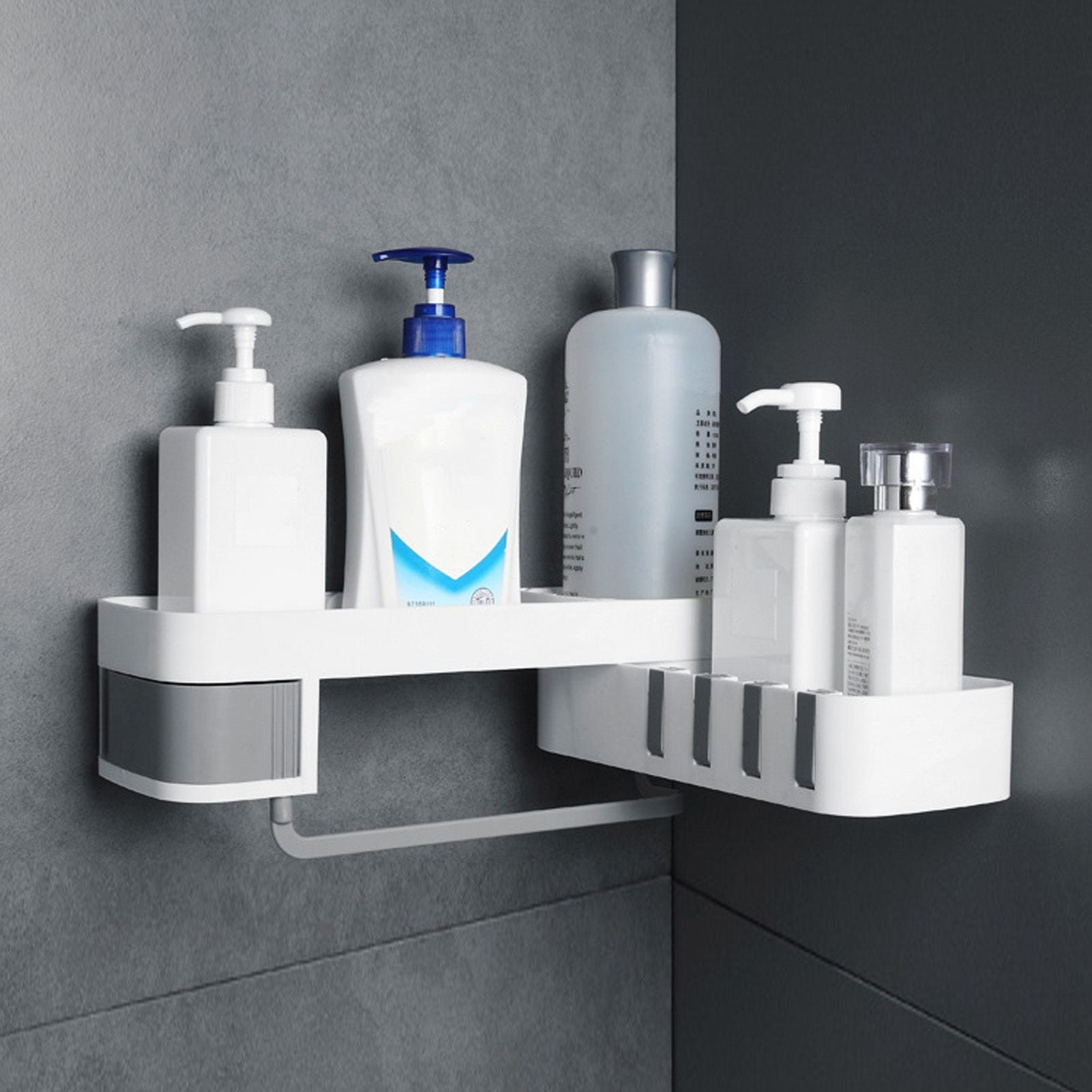 Bathroom Corner Rack Double Layer Rotatable Wall Mounted Stylish Simple Multifunctional Storage ShelfWhite V1294-YM0523-3112220015111
