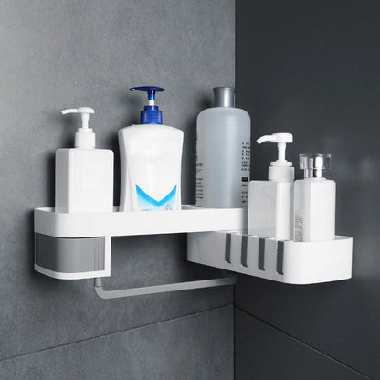 Bathroom Corner Rack Double Layer Rotatable Wall Mounted Stylish Simple Multifunctional Storage ShelfWhite V1294-YM0523-3112220015111