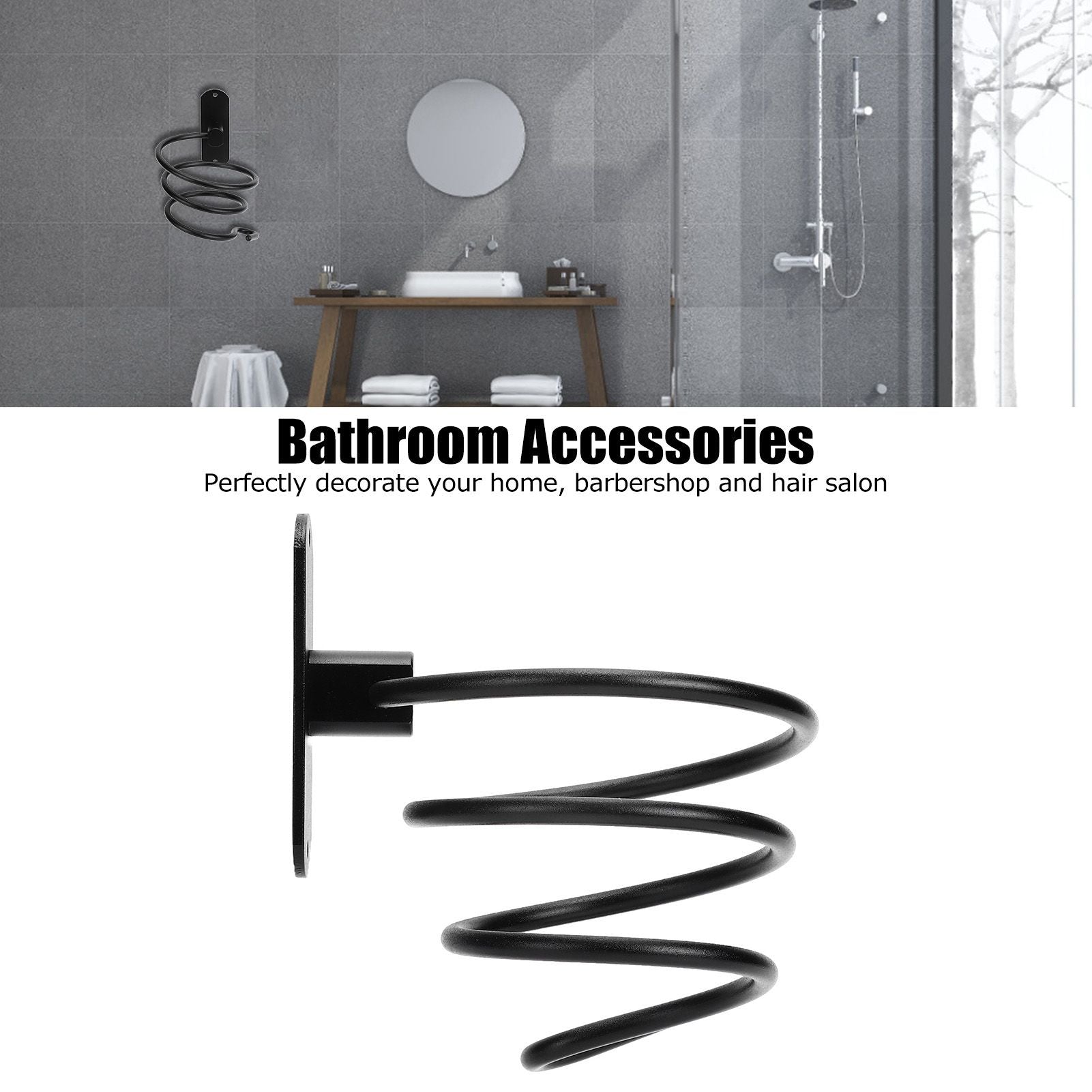Hair Dryer Holder Wall Mounted Bathroom Blower Hanging Rack Organizer Punching Free Black V1294-YM0523-3112220017611