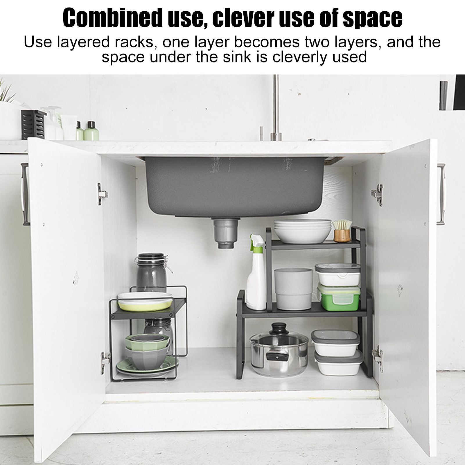 Cabinet Organizer Retractable Flexible Simple Multifunctional Kitchen Supplies Smart Storage Rack Organizer V1294-YM0523-3112220019011