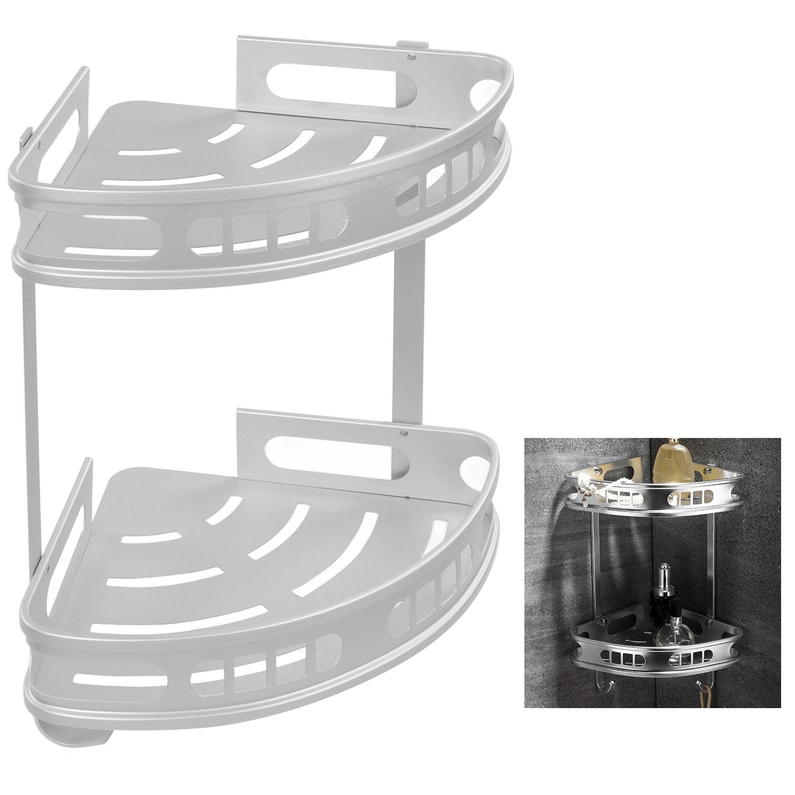 2Pcs Shower Corner Organizer Triangular Design Wall Mounted Aluminium Alloy Durable Multifunction Corner V1294-YM0523-3112220019911