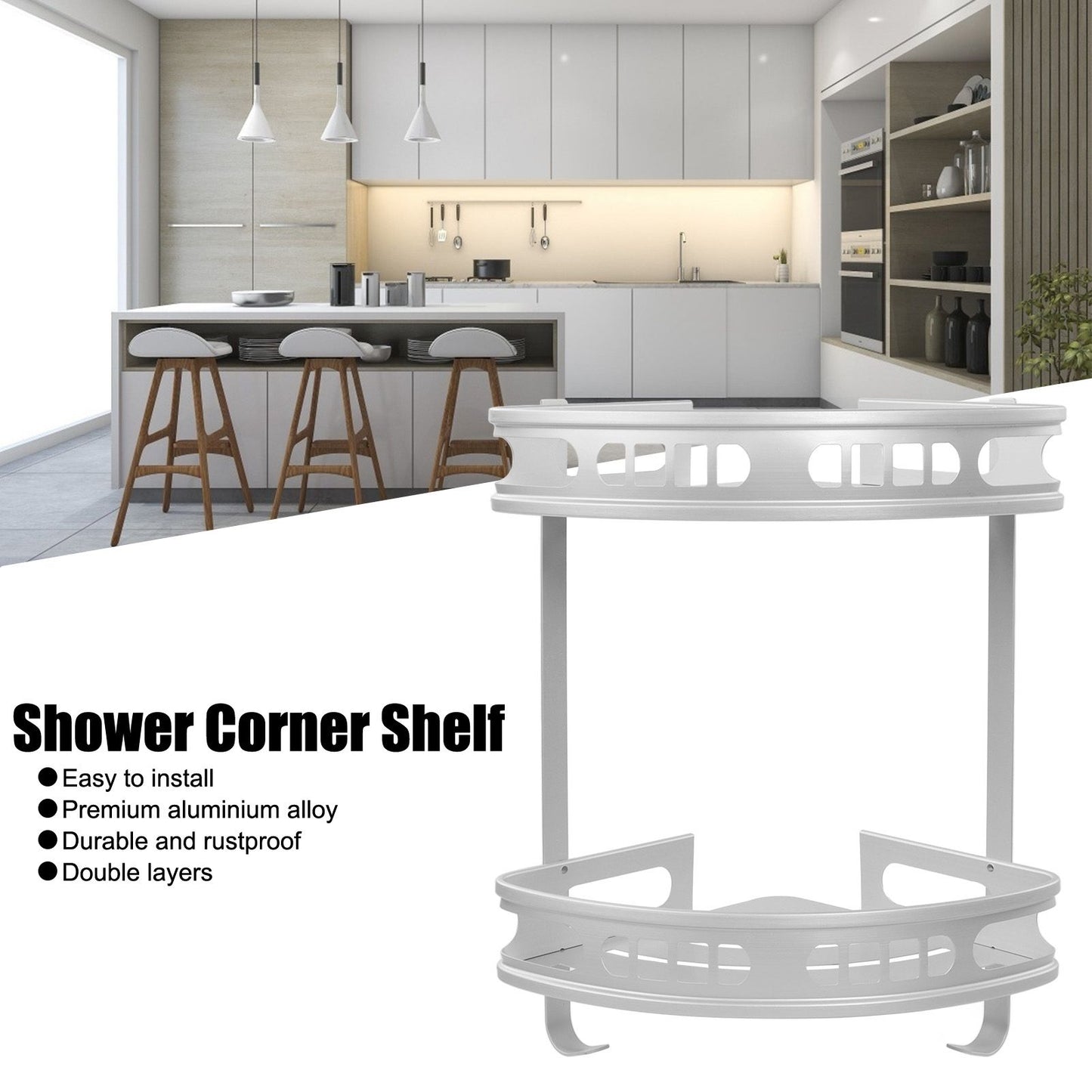 2Pcs Shower Corner Organizer Triangular Design Wall Mounted Aluminium Alloy Durable Multifunction Corner V1294-YM0523-3112220019911