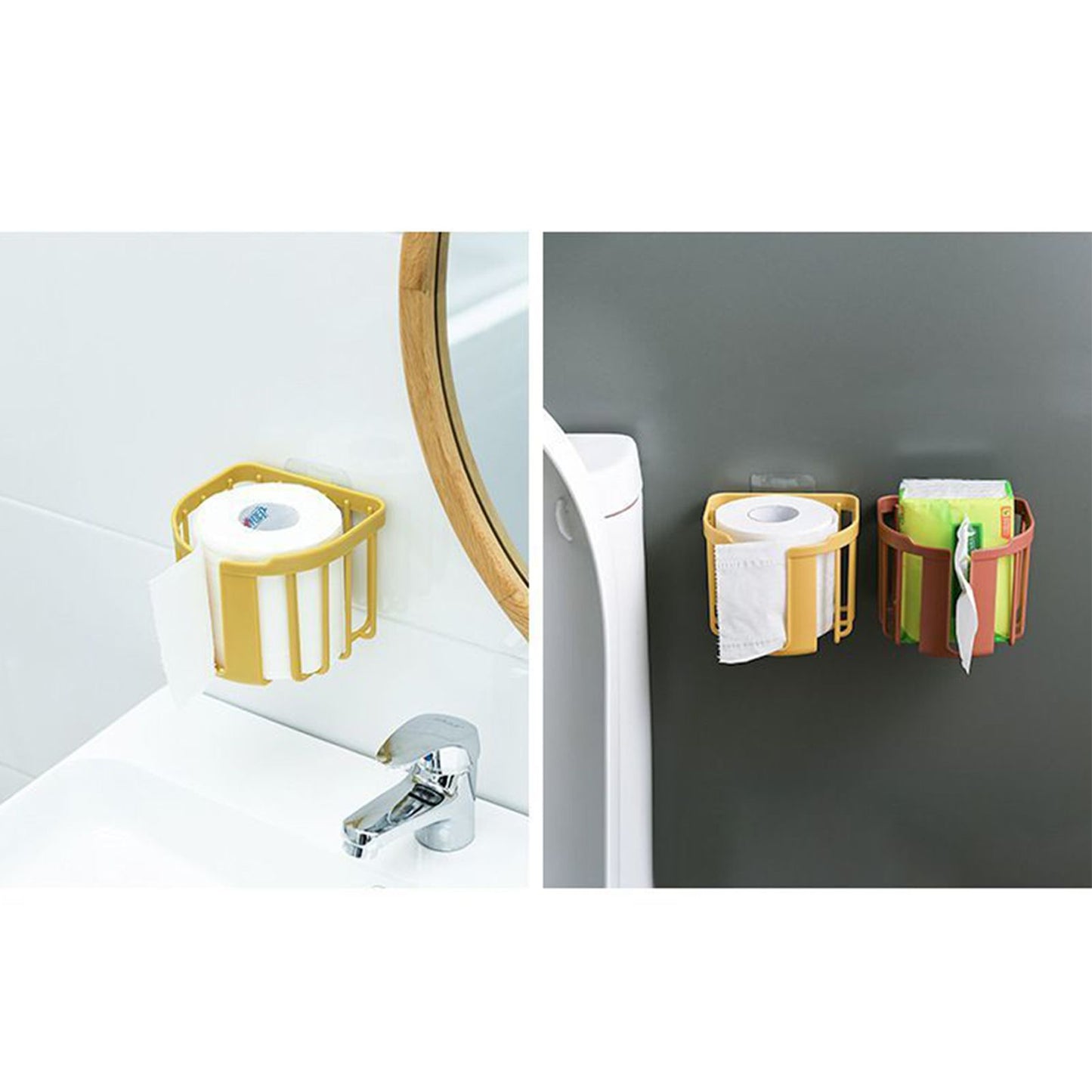 Wall Mount Paper Holder ABS Punch Free Smooth Toilet Tissue Box for Bathroom Kitchen WashroomYellow V1294-YM0523-3112220021213