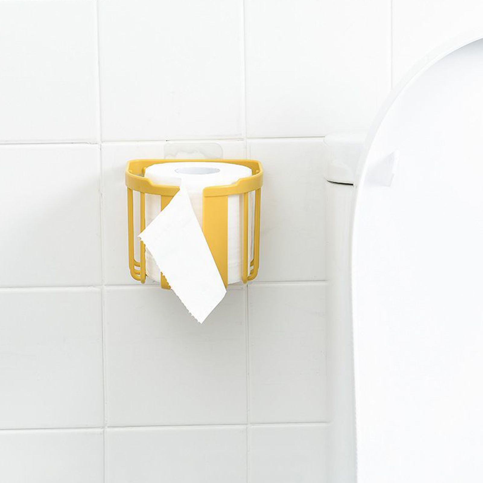 Wall Mount Paper Holder ABS Punch Free Smooth Toilet Tissue Box for Bathroom Kitchen WashroomYellow V1294-YM0523-3112220021213