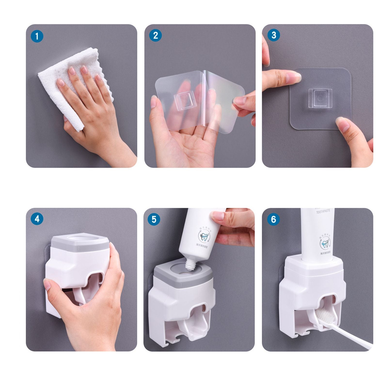 Automatic Toothpaste Dispenser Squeezer with Toothbrush Holder Wall Mounted for Bathroom Adults KidsGrey V1294-YM0523-3112220021511