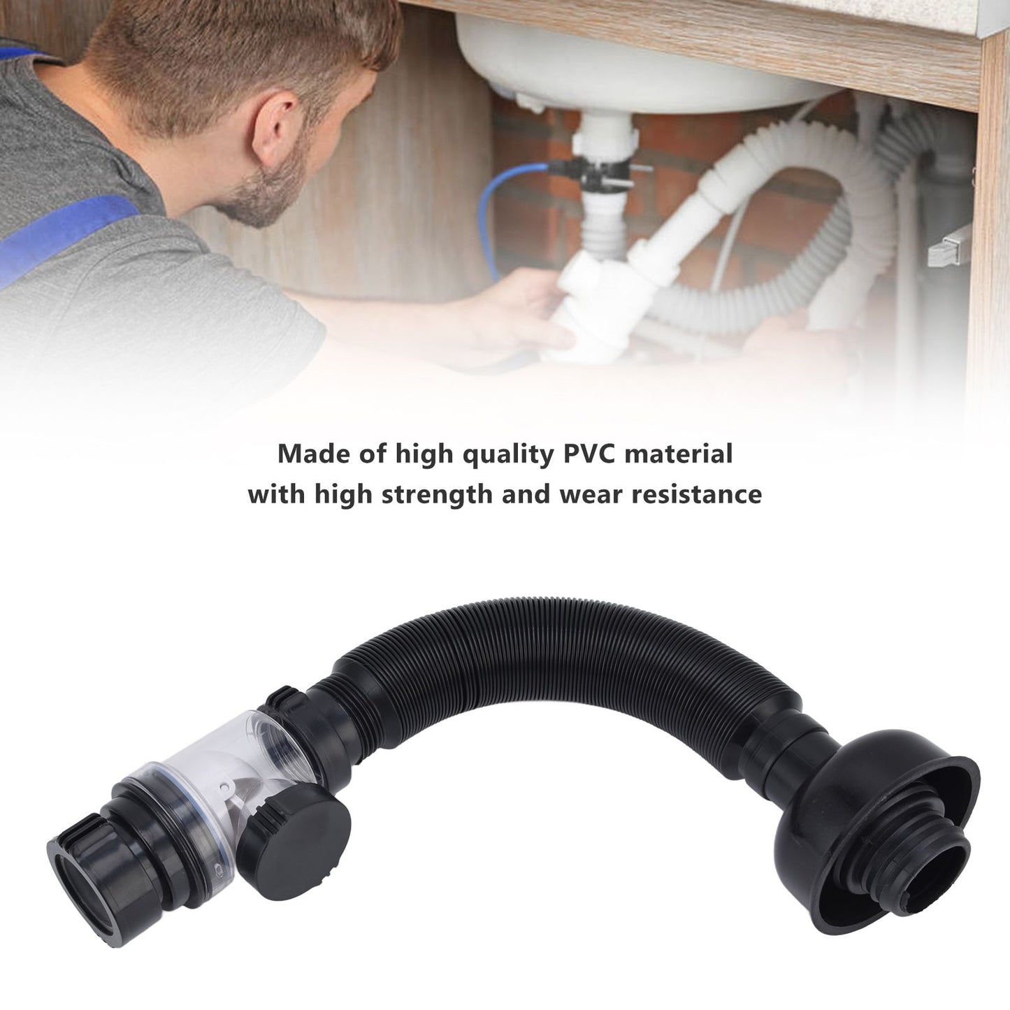 Basin Drain Pipe Wash Basin Sink Drain Hose Flexible PVC Water Pipe for Kitchen Bathroom BlackMulti Function V1294-YM0523-3112220022511
