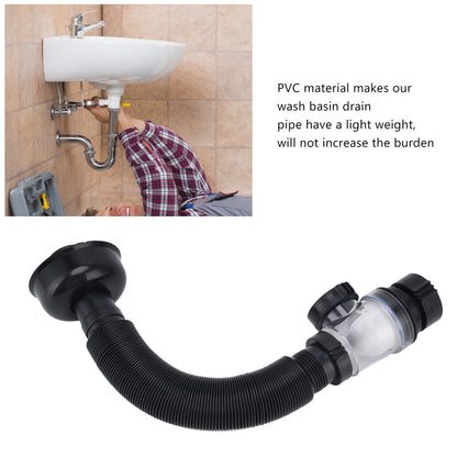 Basin Drain Pipe Wash Basin Sink Drain Hose Flexible PVC Water Pipe for Kitchen Bathroom BlackMulti Function V1294-YM0523-3112220022511