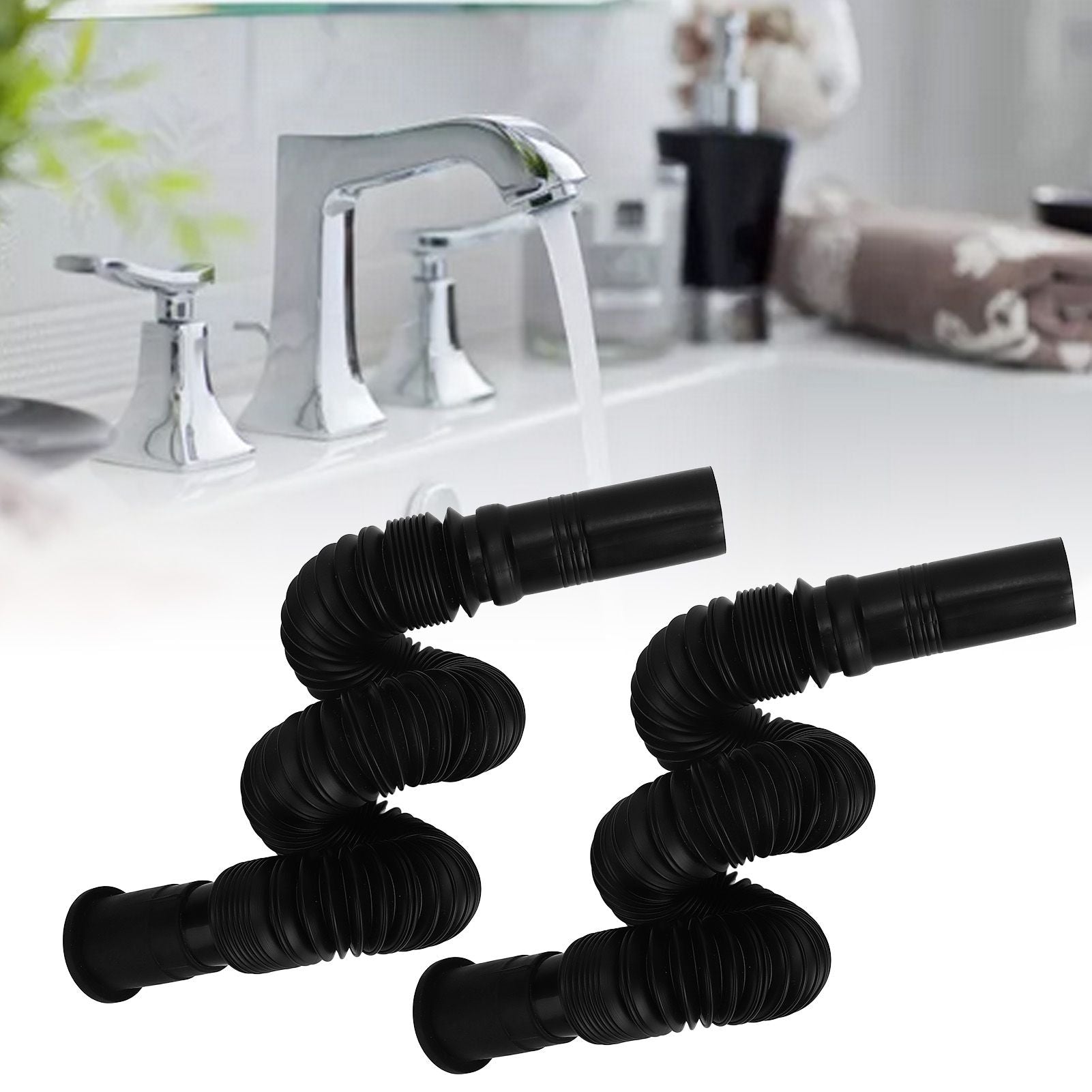 2Pcs Basin Drain Pipe Wash Basin Sink Drain Hose Flexible PVC Water Pipe for Kitchen Bathroom Black V1294-YM0523-3112220022611