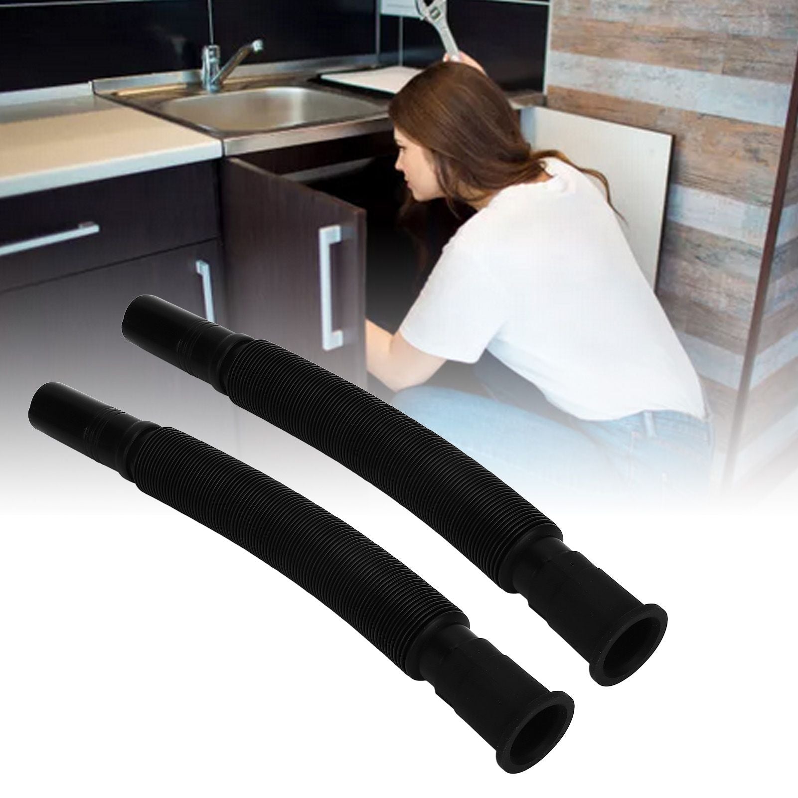 2Pcs Basin Drain Pipe Wash Basin Sink Drain Hose Flexible PVC Water Pipe for Kitchen Bathroom Black V1294-YM0523-3112220022611