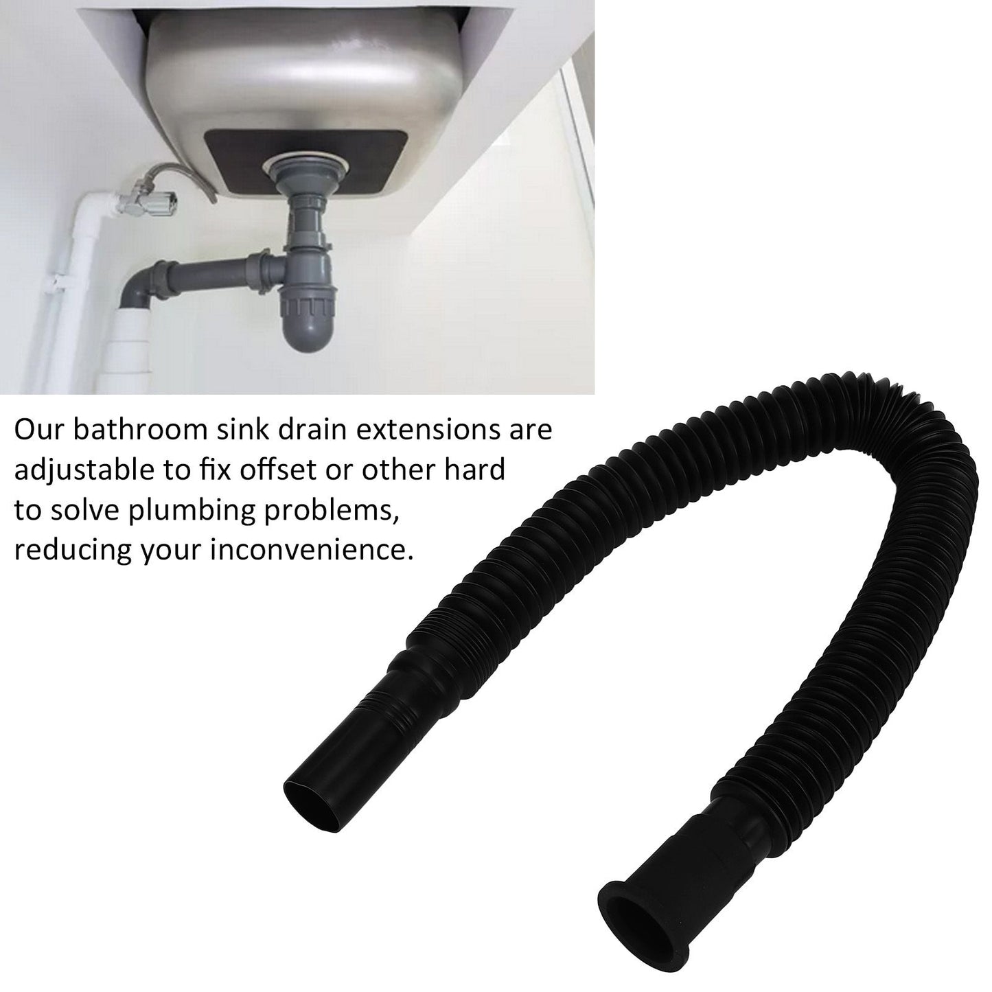 2Pcs Basin Drain Pipe Wash Basin Sink Drain Hose Flexible PVC Water Pipe for Kitchen Bathroom Black V1294-YM0523-3112220022611