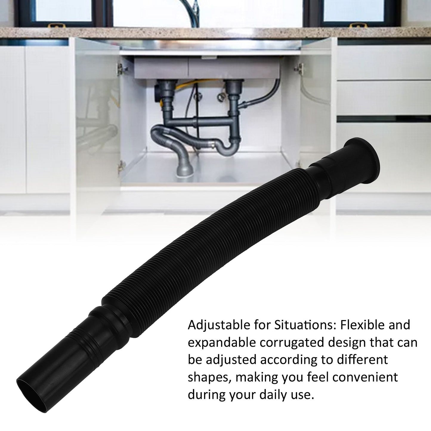 2Pcs Basin Drain Pipe Wash Basin Sink Drain Hose Flexible PVC Water Pipe for Kitchen Bathroom Black V1294-YM0523-3112220022611