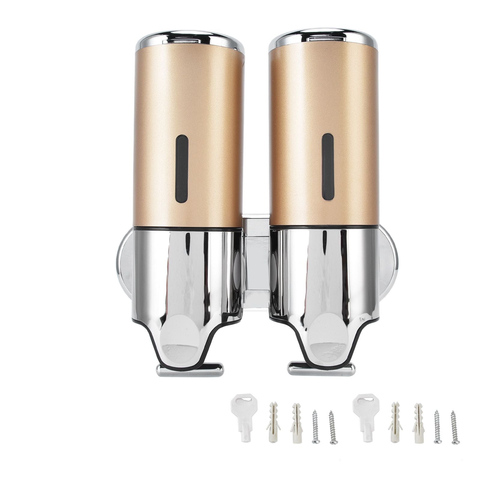 Wall Mount Soap Shower Dispenser Dual Pump 2 Separate Compartments Reusable Space Saving Shampoo Conditioner V1294-YM0523-3112220024911
