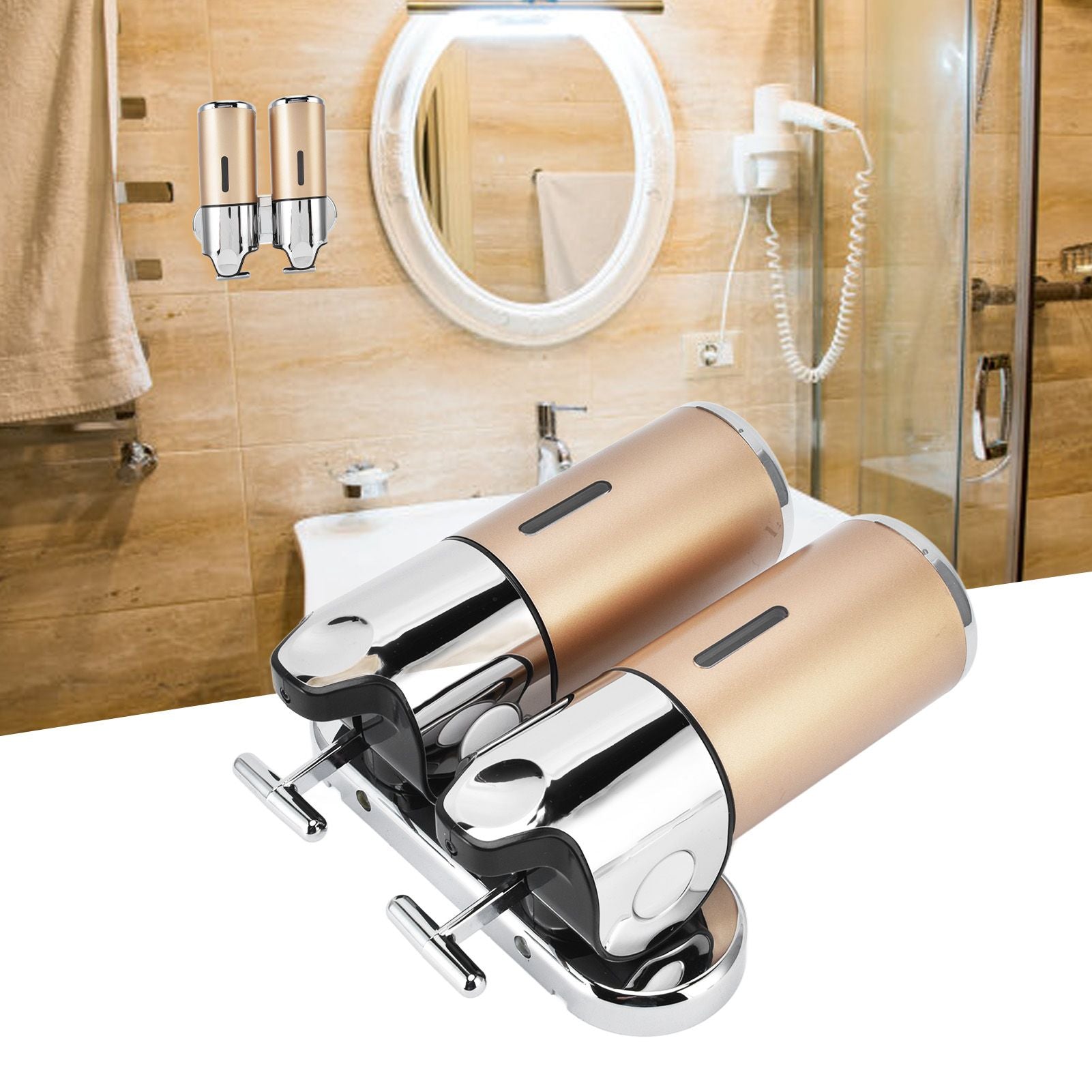 Wall Mount Soap Shower Dispenser Dual Pump 2 Separate Compartments Reusable Space Saving Shampoo Conditioner V1294-YM0523-3112220024911